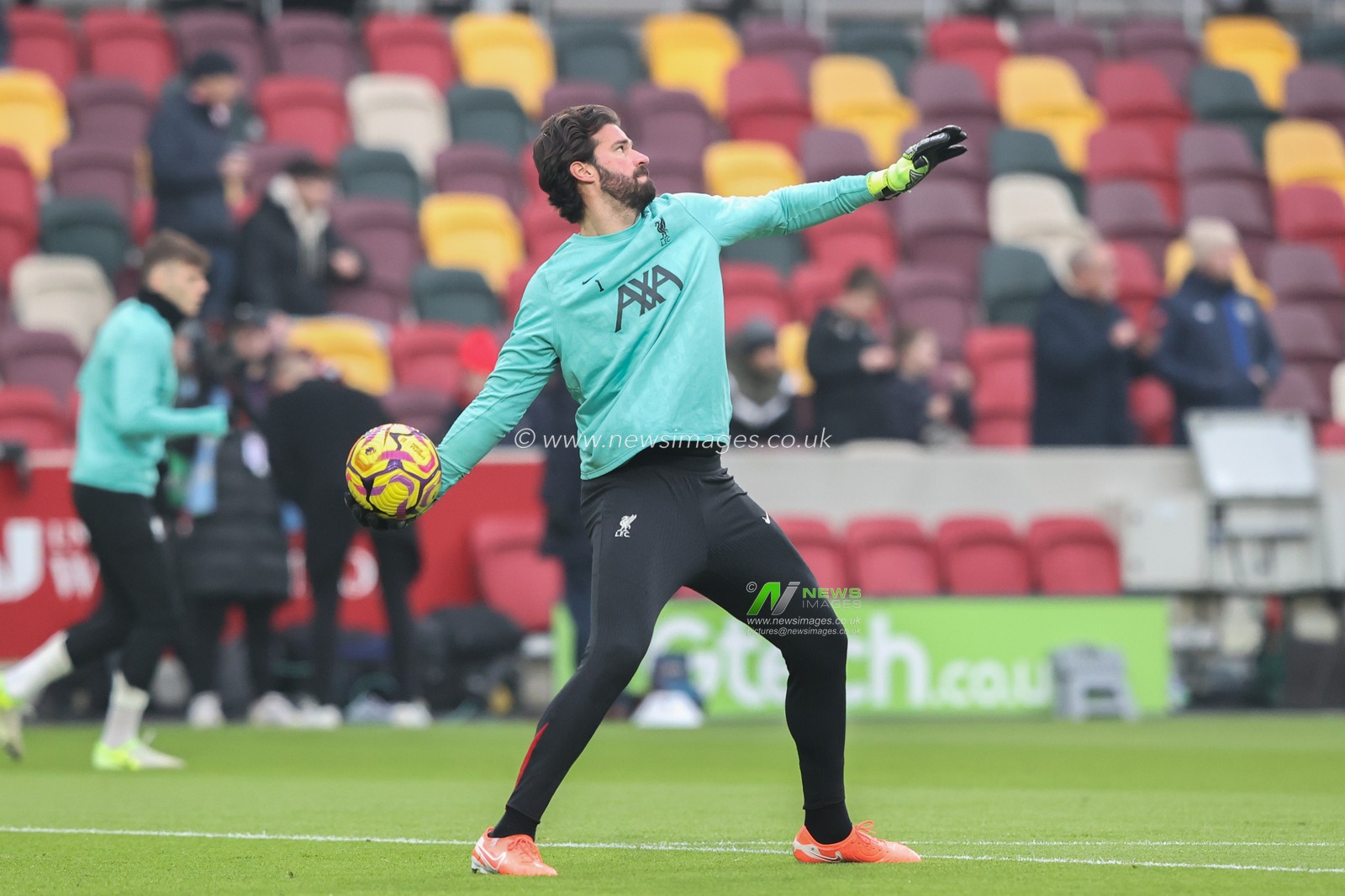 Alisson Becker of Liverpool in the pregame warmup session during the Premier League match Brentford vs Liverpool at The Gtech Community Stadium, London, United Kingdom, 18th January 2025

(Photo by Alfie Cosgrove/News Images)