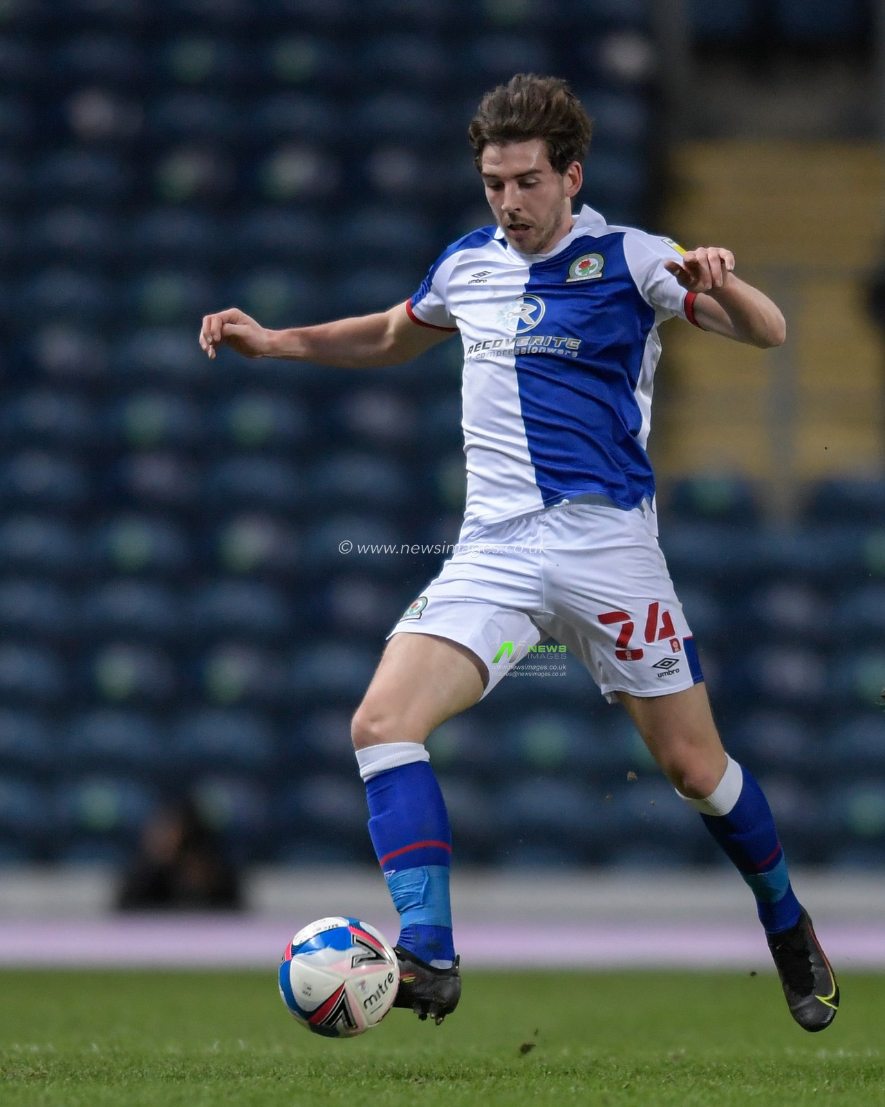 Joseph Rankin-Costello #24 of Blackburn Rovers controls the ball