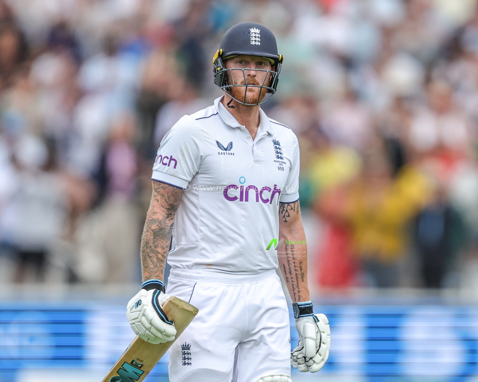 A dejected Ben Stokes of England  leaves the field of play after being caught out by Alex Carey of Australia during the LV= Insurance Ashes Test Series Second Test Day 5 England v Australia at Lords, London, United Kingdom, 2nd July 2023

(Photo by Mark Cosgrove/News Images)