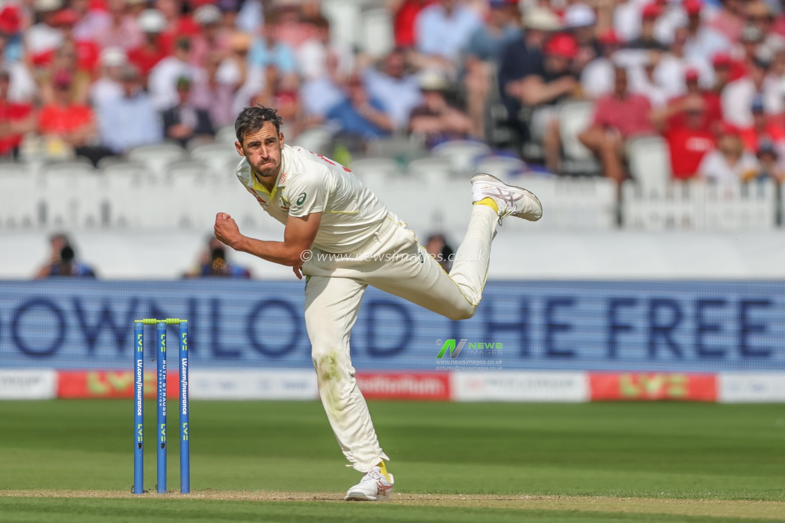 Mitchell Starc of Australia after delivering a ball during the LV= Insurance Ashes Test Series Second Test Day 2 England v Australia at Lords, London, United Kingdom, 29th June 2023

(Photo by Mark Cosgrove/News Images)