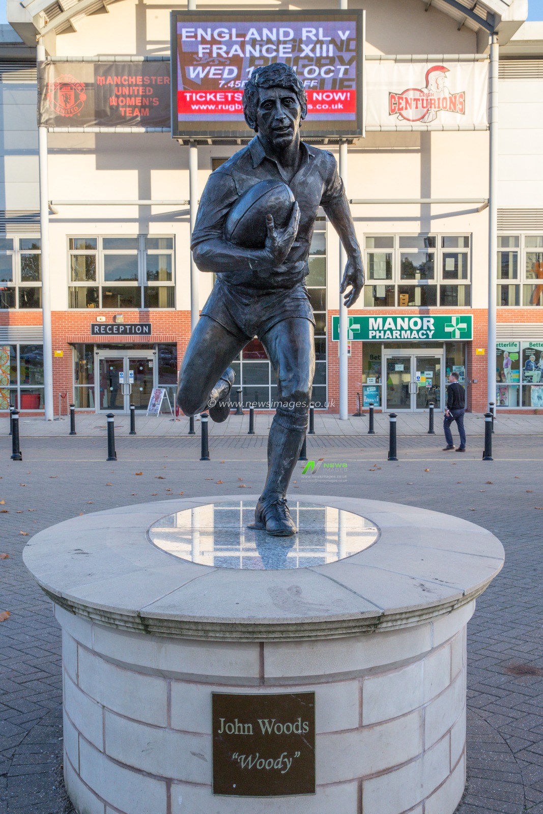 17th October 2018 , Leigh Sports Village,  Leigh, England;  Rugby League International, England v France ;  John Woods memorial statue outside Leigh Sports Village


Credit:   Mark Cosgrove/News Images