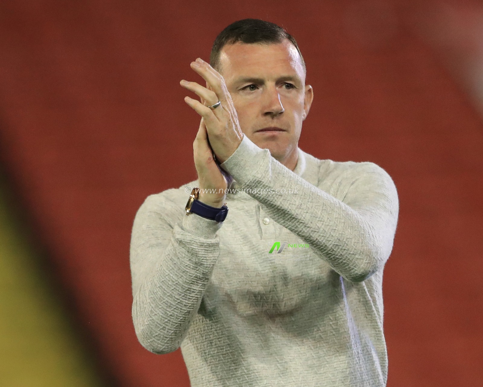 Neill Collins Head coach of Barnsley applauds the home fans after his team wins 2-0 during the EFL Trophy match Barnsley vs Grimsby Town at Oakwell, Barnsley, United Kingdom, 5th September 2023

(Photo by Alfie Cosgrove/News Images)