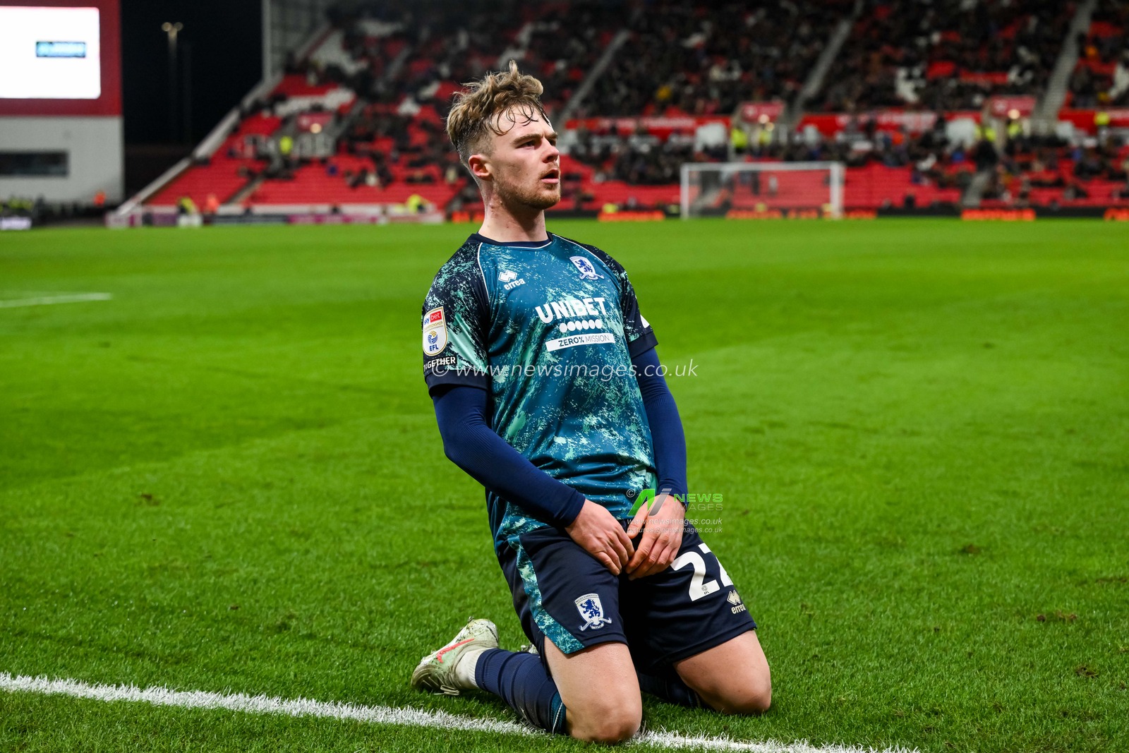Tommy Conway of Middlesbrough celebrates his goal to make it 1-3 during the Sky Bet Championship match Stoke City vs Middlesbrough at Bet365 Stadium, Stoke-on-Trent, United Kingdom, 25th February 2025

(Photo by Craig Thomas/News Images)