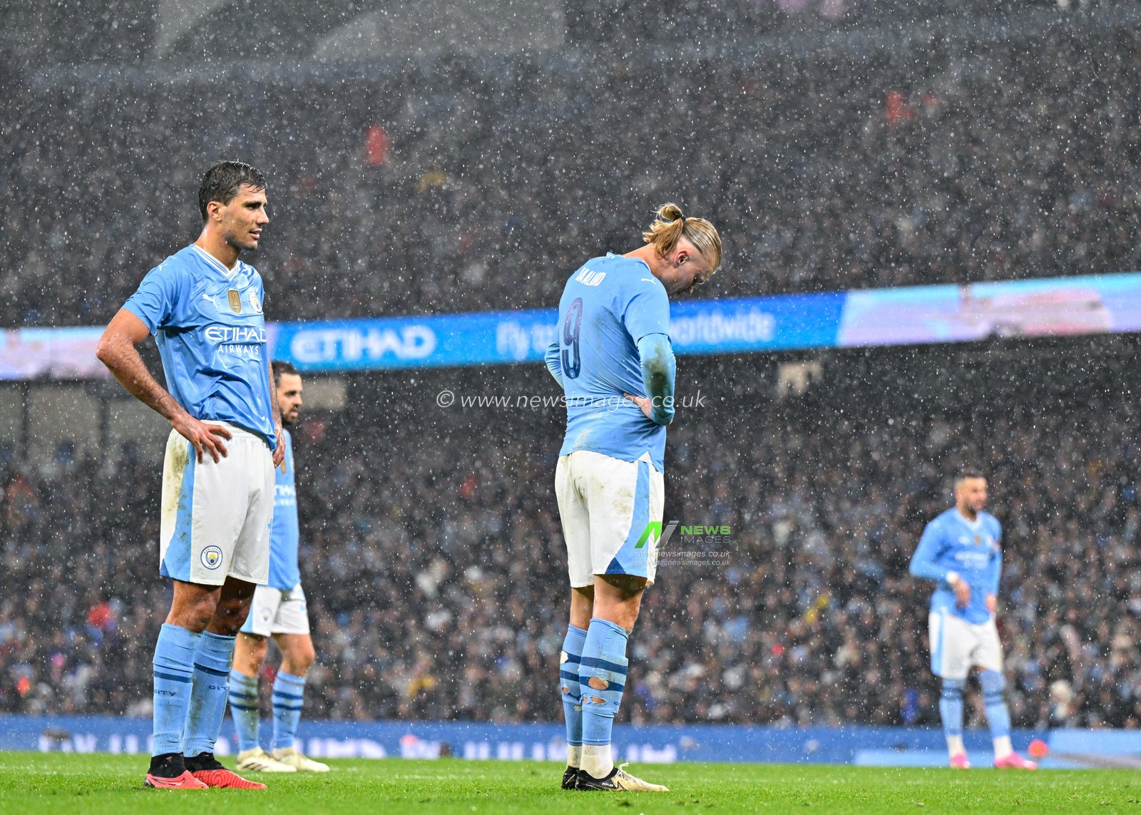 Erling Haaland of Manchester City looks dejected, during the Emirates FA Cup Quarter- Final match Manchester City vs Newcastle United at Etihad Stadium, Manchester, United Kingdom, 16th March 2024

(Photo by Cody Froggatt/News Images)
