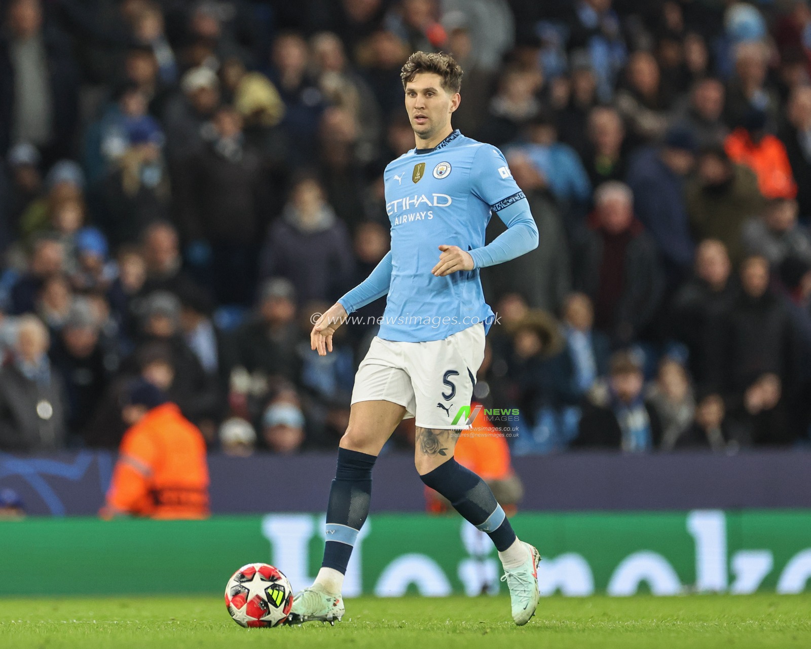 John Stones of Manchester City in action during the UEFA Champions League Matchday 8 of 8 Manchester City vs Club Brugge at Etihad Stadium, Manchester, United Kingdom, 29th January 2025

(Photo by Mark Cosgrove/News Images)