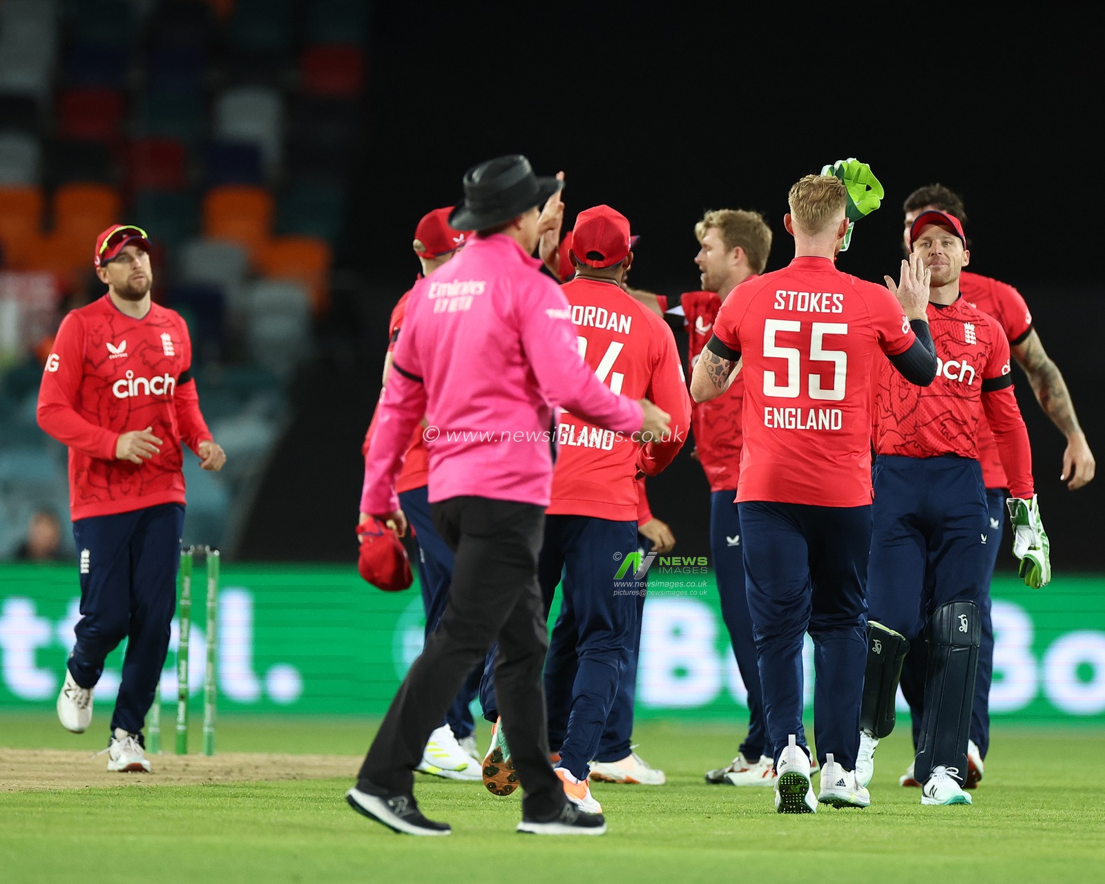 Ben Stokes of England takes a catch, dismissing Aaron Finch (c) of Australia  during the Dettol T20I Series 2 of 3 match Australia vs England at Manuka Oval, Canberra, Australia, 12th October 2022

(Photo by Patrick Hoelscher/News Images)