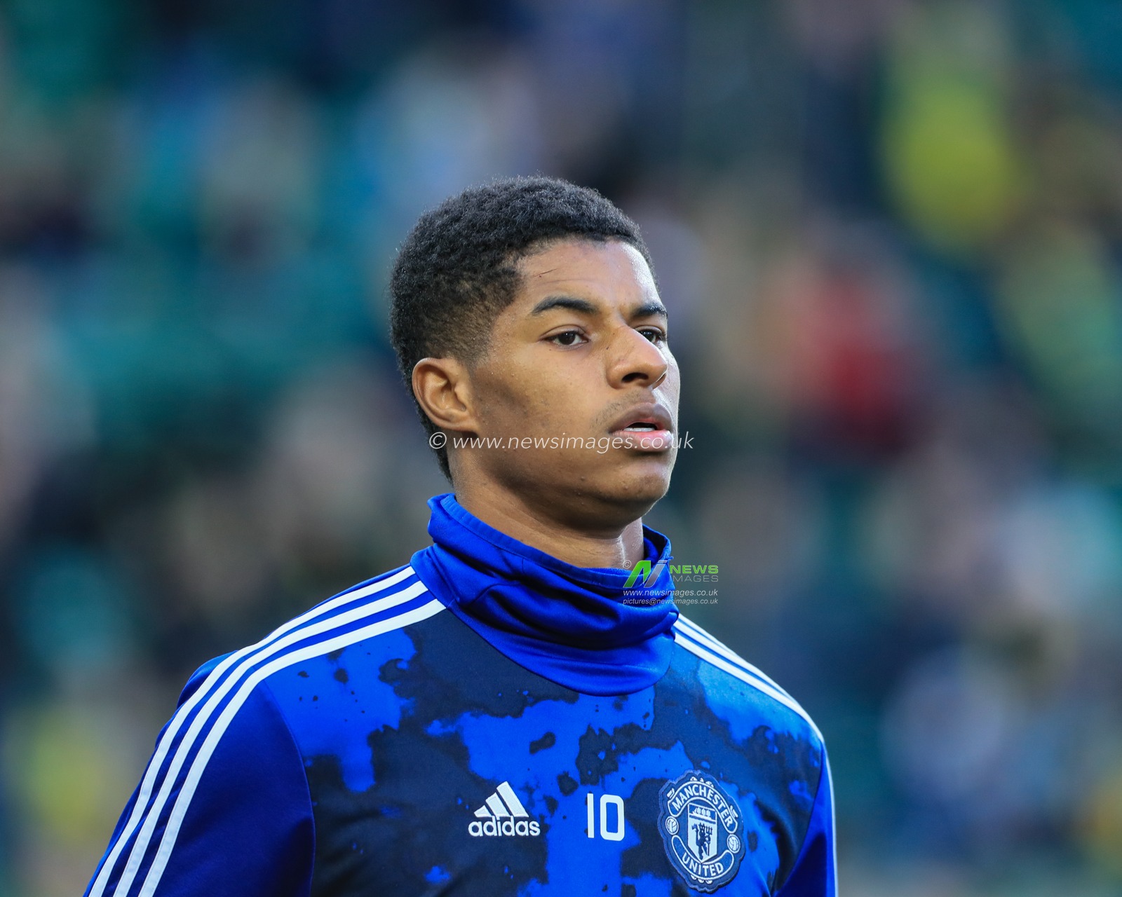27th October 2019, Carrow Road, Norwich, England; Premier League, Norwich City v Manchester United : Marcus Rashford (10) of Manchester United warming up 

Credit: Mark Cosgrove/News Images