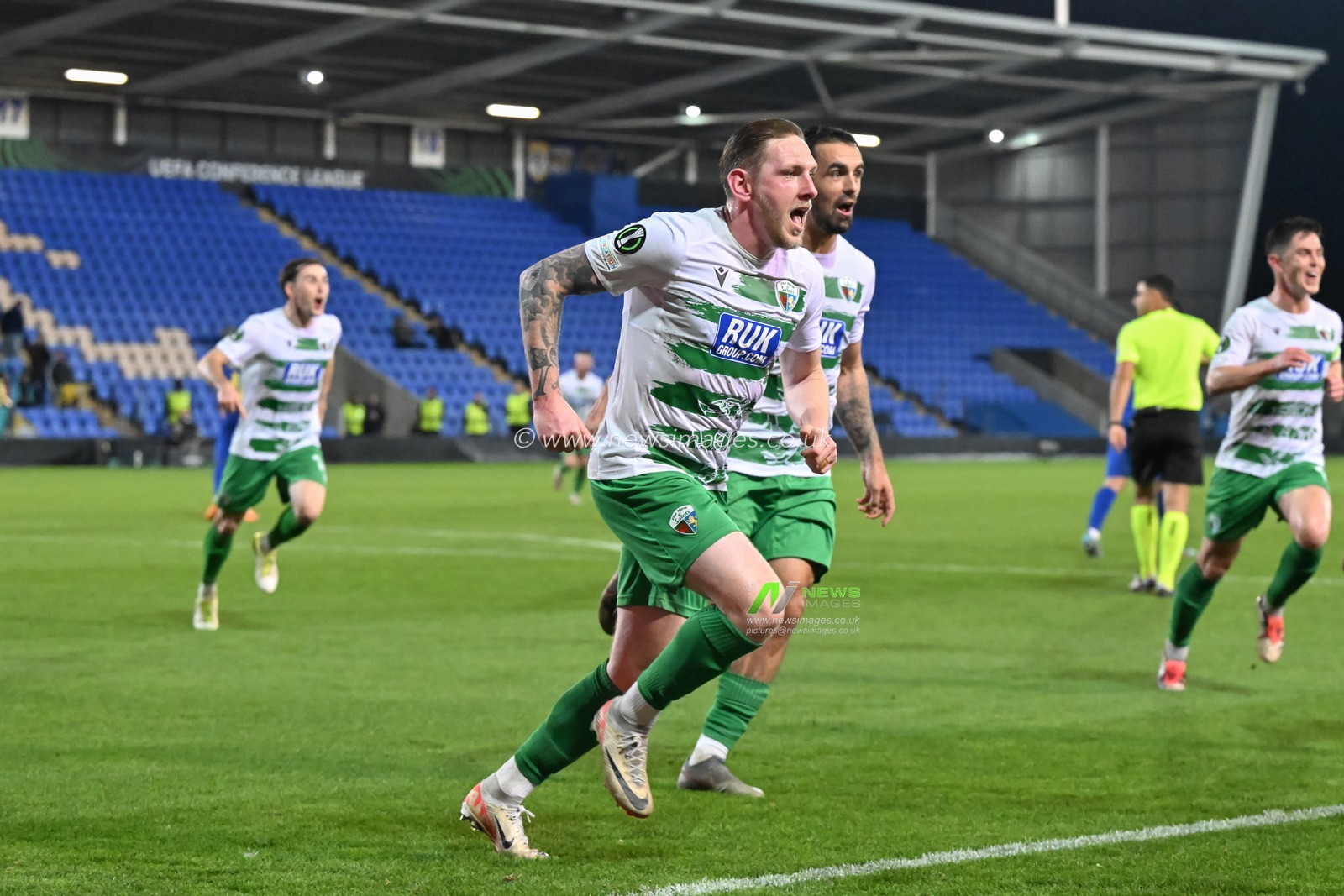 Declan McManus of The New Saints celebrates his goal to make it 2-0 The New Saints during the UEFA Conference League match The New Saints vs Astana at New Meadow, Shrewsbury, United Kingdom, 24th October 2024

(Photo by Cody Froggatt/News Images)