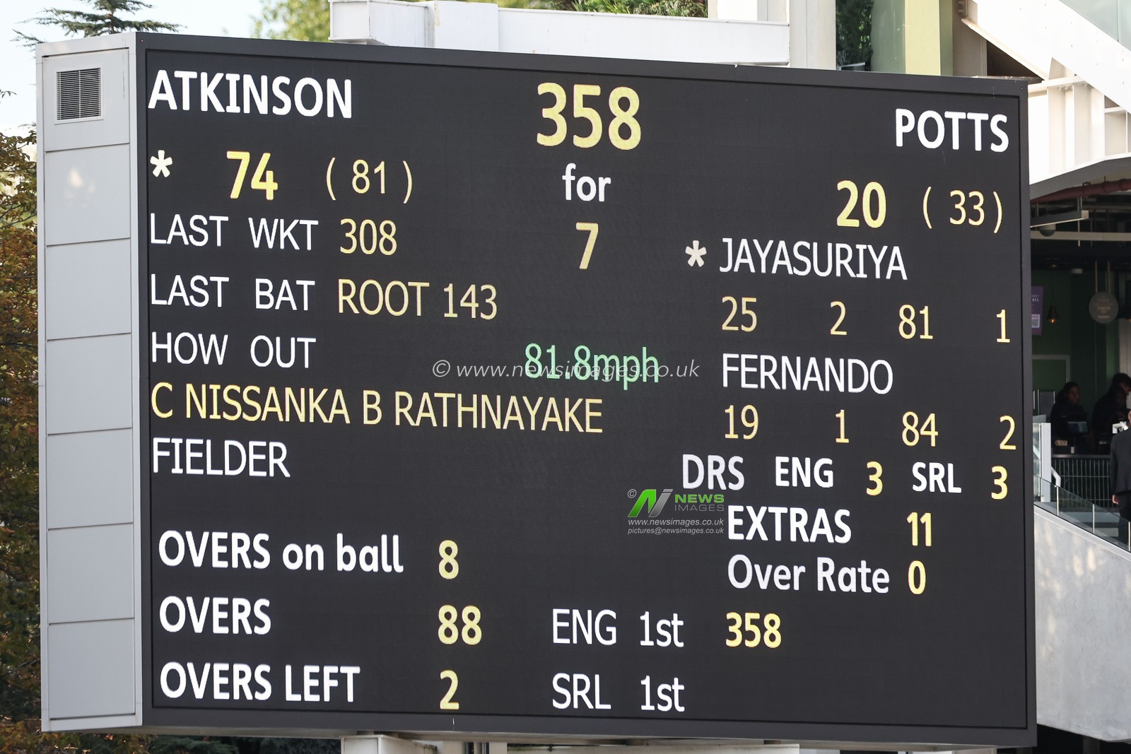 Score at stumps at the end of day 1 of the England Men v Sri Lanka 2nd Rothesay Test Match Day 1 at Lords, London, United Kingdom, 29th August 2024

(Photo by Mark Cosgrove/News Images)