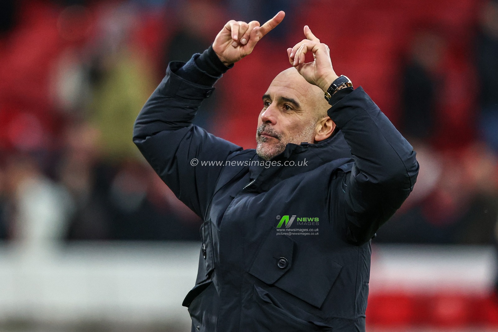 Pep Guardiola manager of Manchester City celebrates the win with the fans during the Premier League match Nottingham Forest vs Manchester City at City Ground, Nottingham, United Kingdom, 27th December 2025

(Photo by Alfie Cosgrove/News Images)

*** GER AUT SUI OUT ***