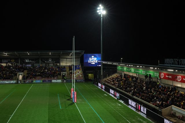 Super League logo on the LCD during the Betfred Super League Round 1 match York Knights vs Hull KR at LNER Community Stadium, Lincoln, United Kingdom on 12 February 2026

(Photo by Mark Cosgrove/News Images)