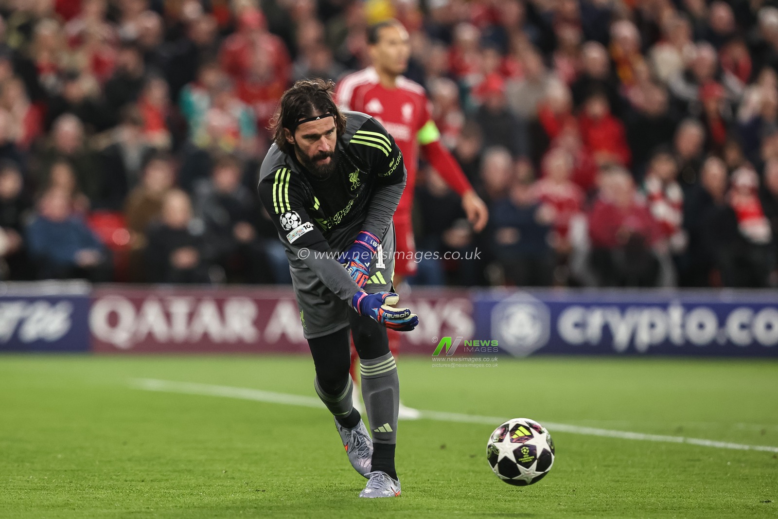 Liverpool goalkeeper Alisson Becker rolls out the ball during the UEFA Champions League last 16 second leg match Liverpool vs Galatasaray at Anfield, Liverpool, United Kingdom on 18 March 2026

(Photo by Alfie Cosgrove/News Images)