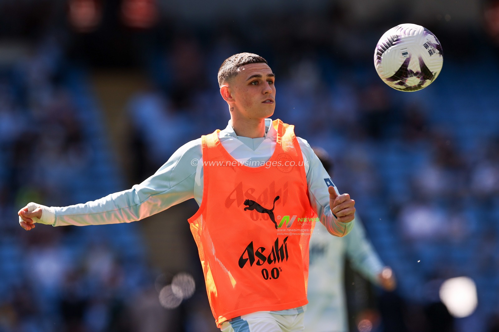 Phil Foden of Manchester City during the pre match warm up ahead of the Premier League match Manchester City vs West Ham United at Etihad Stadium, Manchester, United Kingdom, 19th May 2024

(Photo by Mark Cosgrove/News Images)
