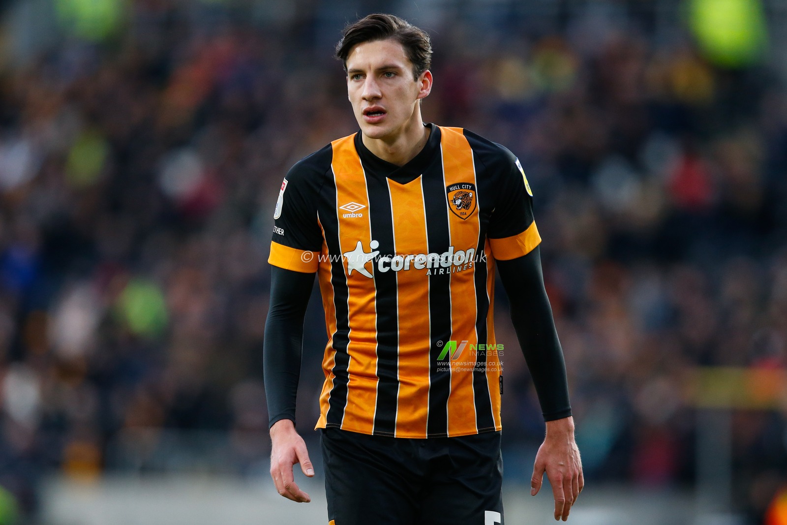 Alfie Jones #5 of Hull City during the Sky Bet Championship match Hull City vs Huddersfield Town at MKM Stadium, Hull, United Kingdom, 14th January 2023

(Photo by Ben Early/News Images)