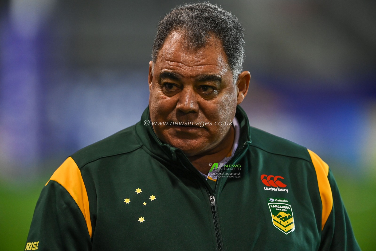 Mal Meninga Head Coach of Australia during the pre game pitch inspection ahead of the Rugby League World Cup 2021 match Australia vs Italy at Totally Wicked Stadium, St Helens, United Kingdom, 29th October 2022

(Photo by Craig Thomas/News Images)