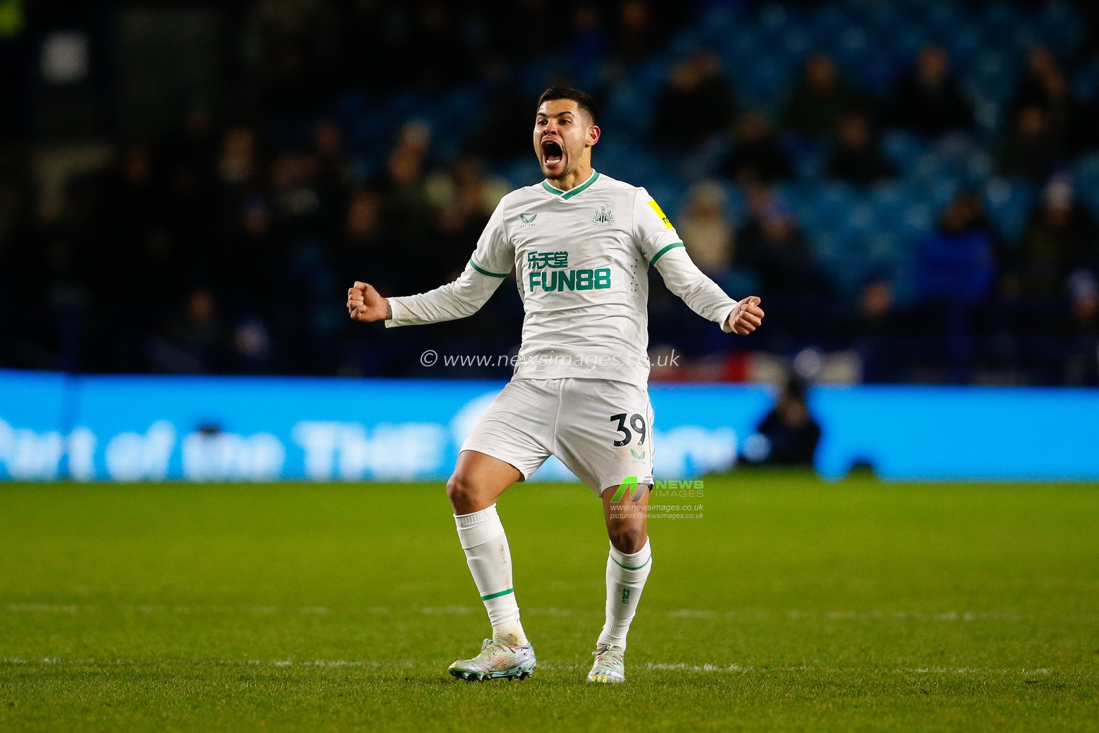 Bruno GuimarÃ£es #39 of Newcastle United Celebrates scoring a goal to make it 2-1 during the Emirates FA Cup Third Round match Sheffield Wednesday vs Newcastle United at Hillsborough, Sheffield, United Kingdom, 7th January 2023

(Photo by Ben Early/News Images)