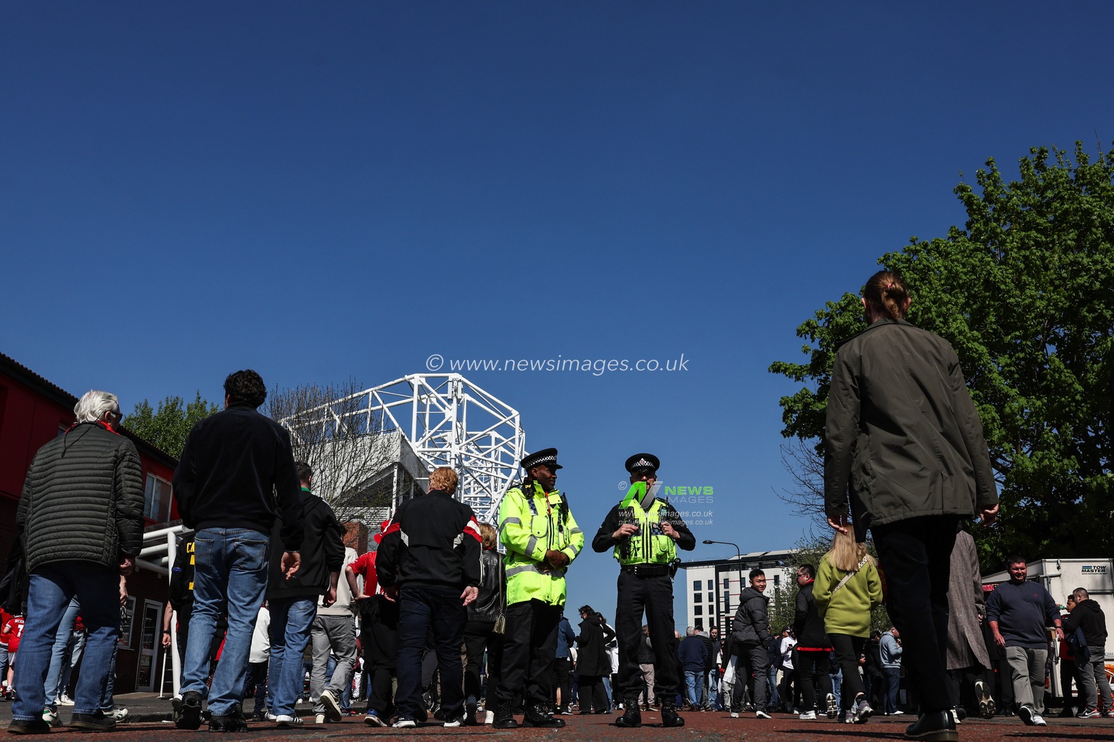 Police in attendance during the Premier League match Manchester United vs Wolverhampton Wanderers at Old Trafford, Manchester, United Kingdom, 20th April 2025

(Photo by Mark Cosgrove/News Images)