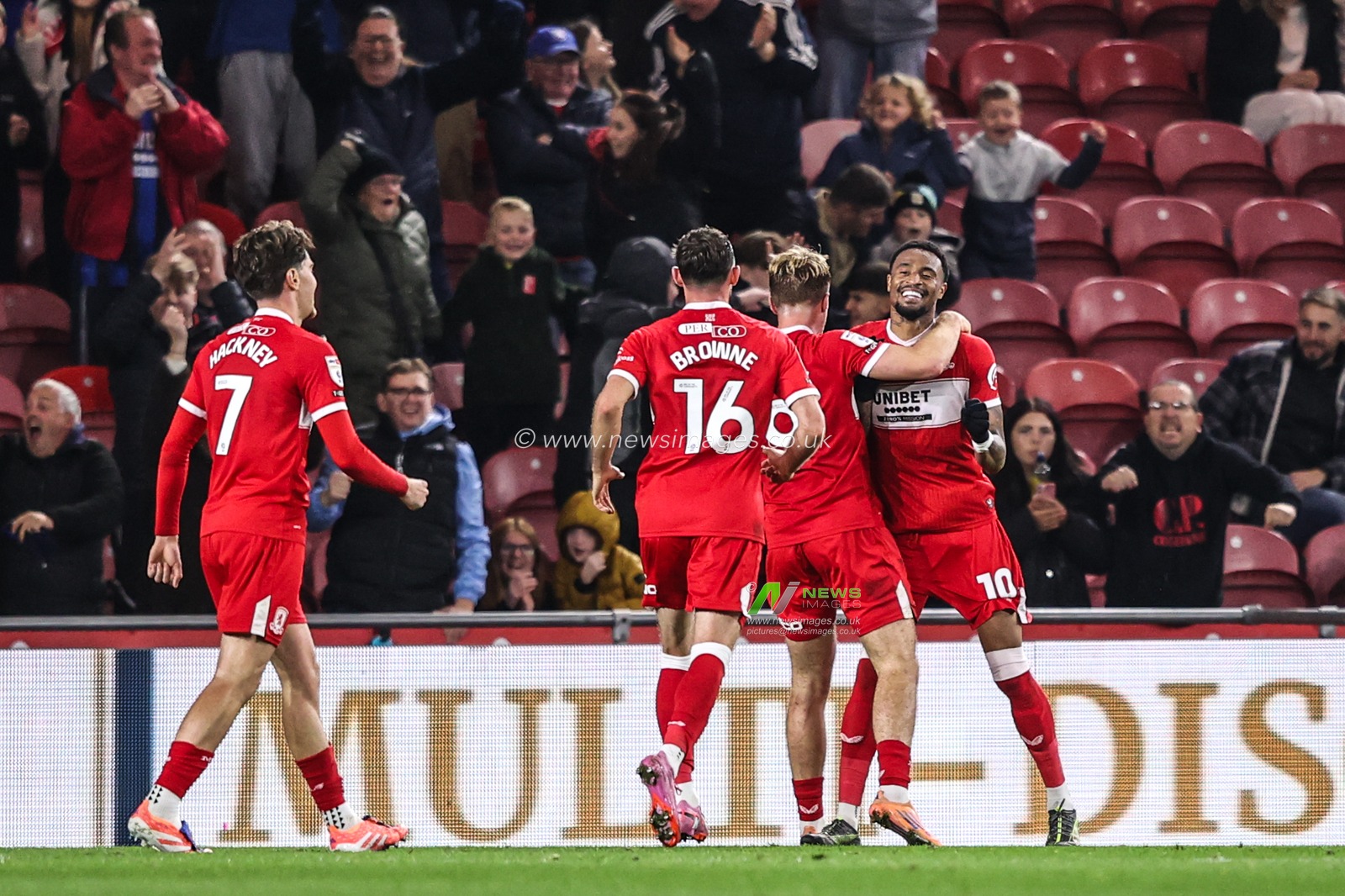 Delano Burgzorg of Middlesbrough celebrates his goal to make it 1-0 during the Sky Bet Championship match Middlesbrough vs Ipswich Town at Riverside Stadium, Middlesbrough, United Kingdom, 17th October 2025

(Photo by Alfie Cosgrove/News Images)