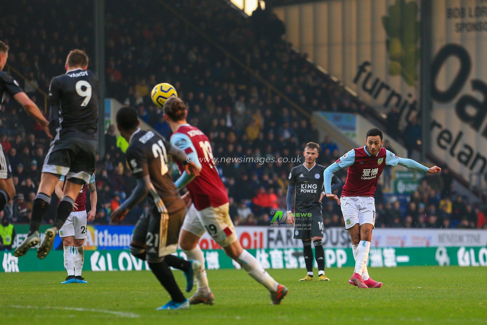 19th January 2020, Turf Moor, Burnley, England; Premier League, Burnley v Leicester City : Dwight McNeil (11) of Burnley sees his free kick blocked

Credit: Craig Milner/News Images