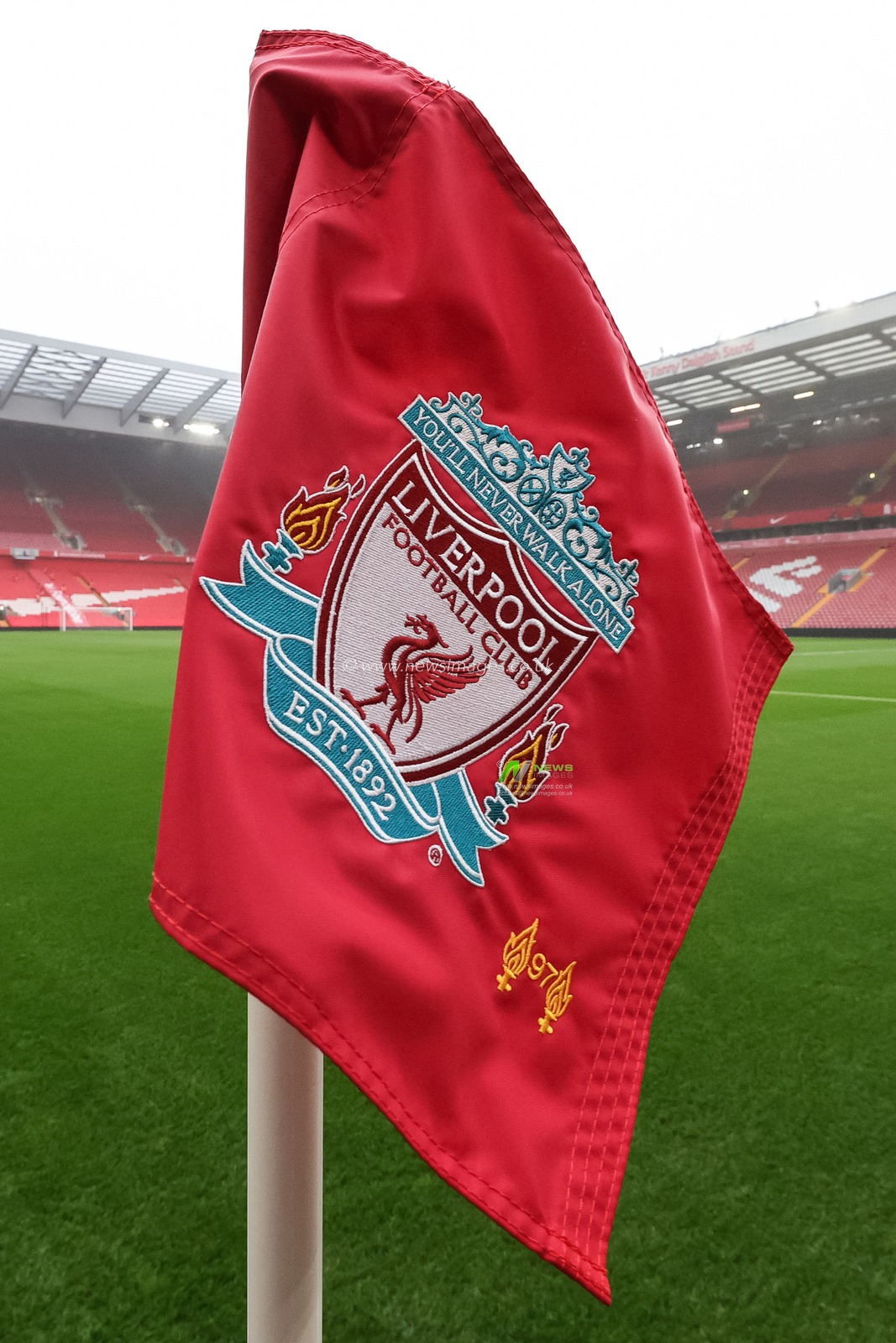 The Liverpool corner flag at a foggy Anfield during the Premier League match Liverpool vs Fulham at Anfield, Liverpool, United Kingdom, 3rd December 2023

(Photo by Mark Cosgrove/News Images)