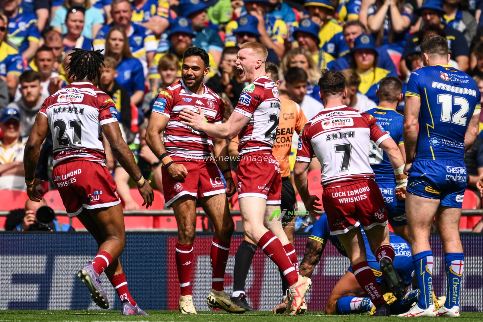 Bevan French of Wigan Warriors celebrates his try to make it 2-10 during the Betfred Challenge Cup Final match Warrington Wolves vs Wigan Warriors at Wembley Stadium, London, United Kingdom, 8th June 2024

(Photo by Craig Thomas/News Images)