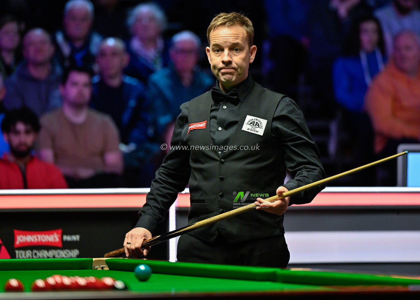 Ali Carter reacts, during the Johnstoneâ€™s Paint Tour Championship at Manchester Central, Manchester, United Kingdom, 2nd April 2024

(Photo by Cody Froggatt/News Images)