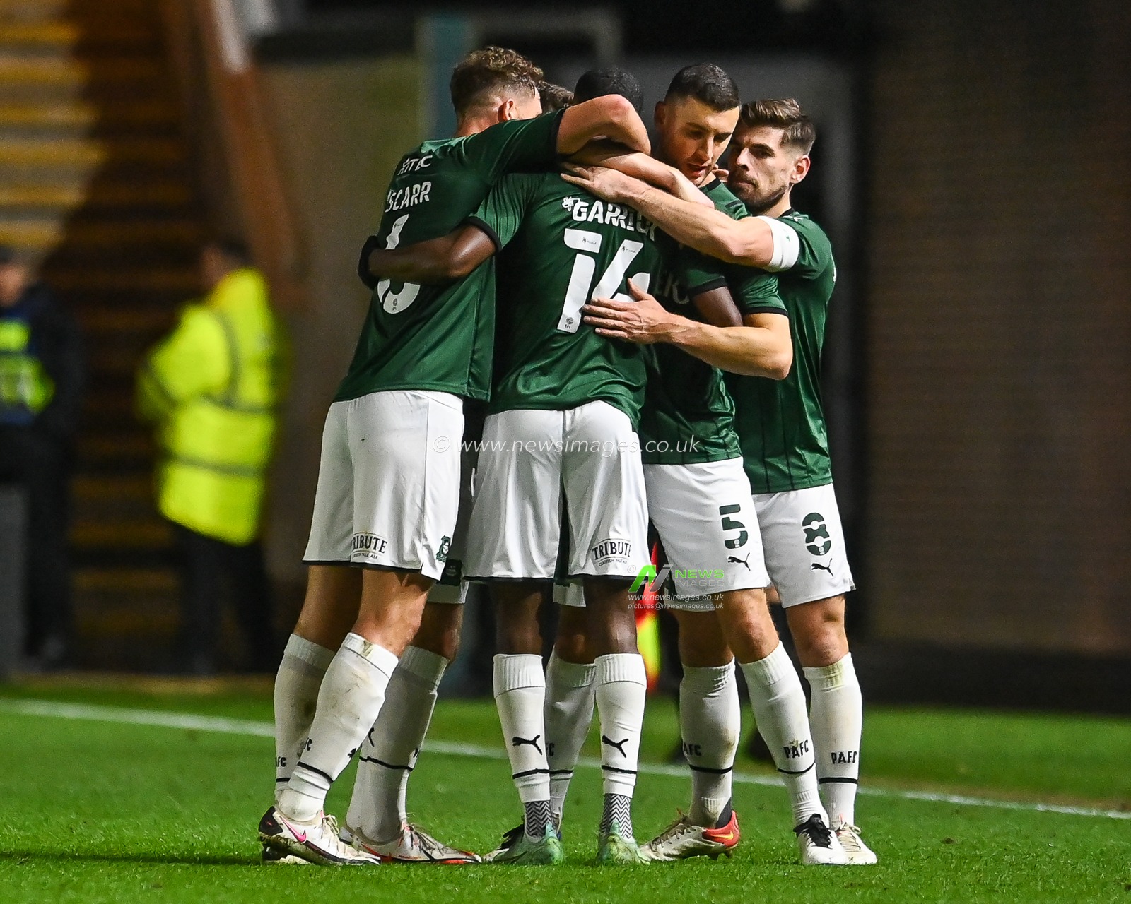 Jordan Garrick #14 of Plymouth Argyle celebrates his goal to make it 1-0