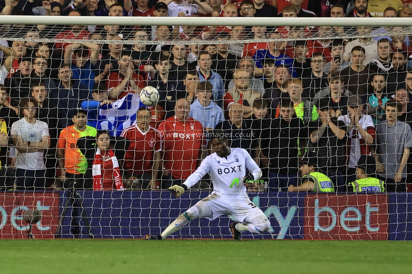 Brice Samba #30 of Nottingham Forest saves his second penalty