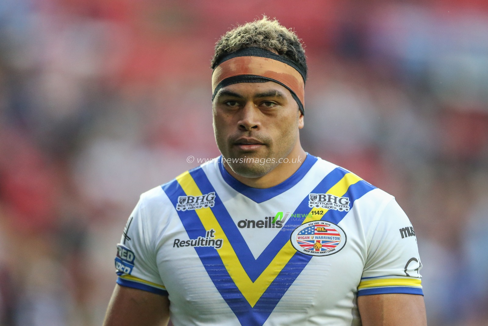 25th May 2019 , Anfield Stadium, Liverpool, England; Dacia Magic Weekend, Betfred Super League Round 16, Wigan Warriors vs Warrington Wolves ; Sitaleki Akauola (19) of Warrington Wolves during the game 

Credit: Mark Cosgrove/News Images