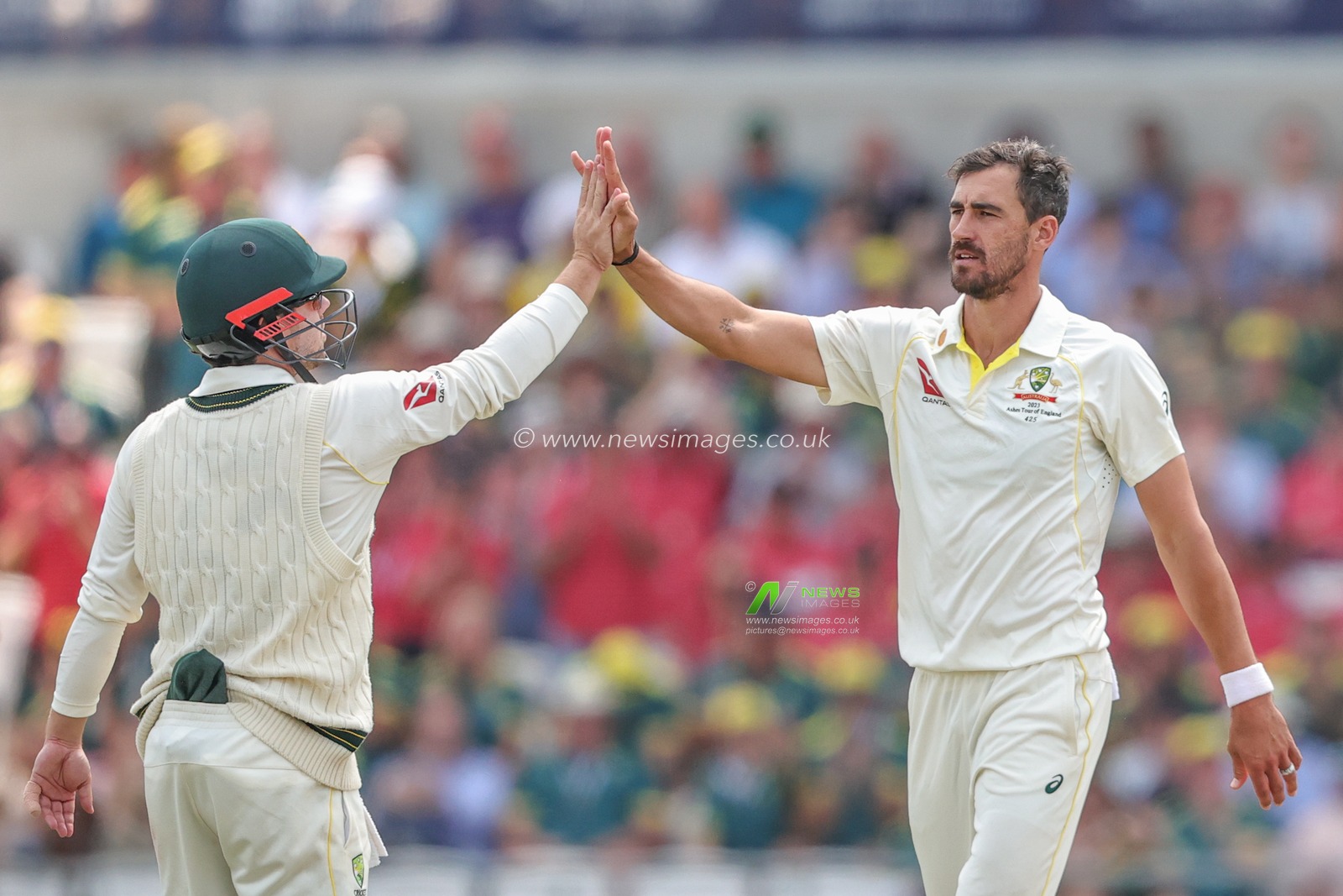 Mitchell Starc of Australia celebrates the wicket of Chris Woakes of England during the LV= Insurance Ashes Third Test Series Day 2 England v Australia at Headingley Stadium, Leeds, United Kingdom, 7th July 2023

(Photo by Mark Cosgrove/News Images)