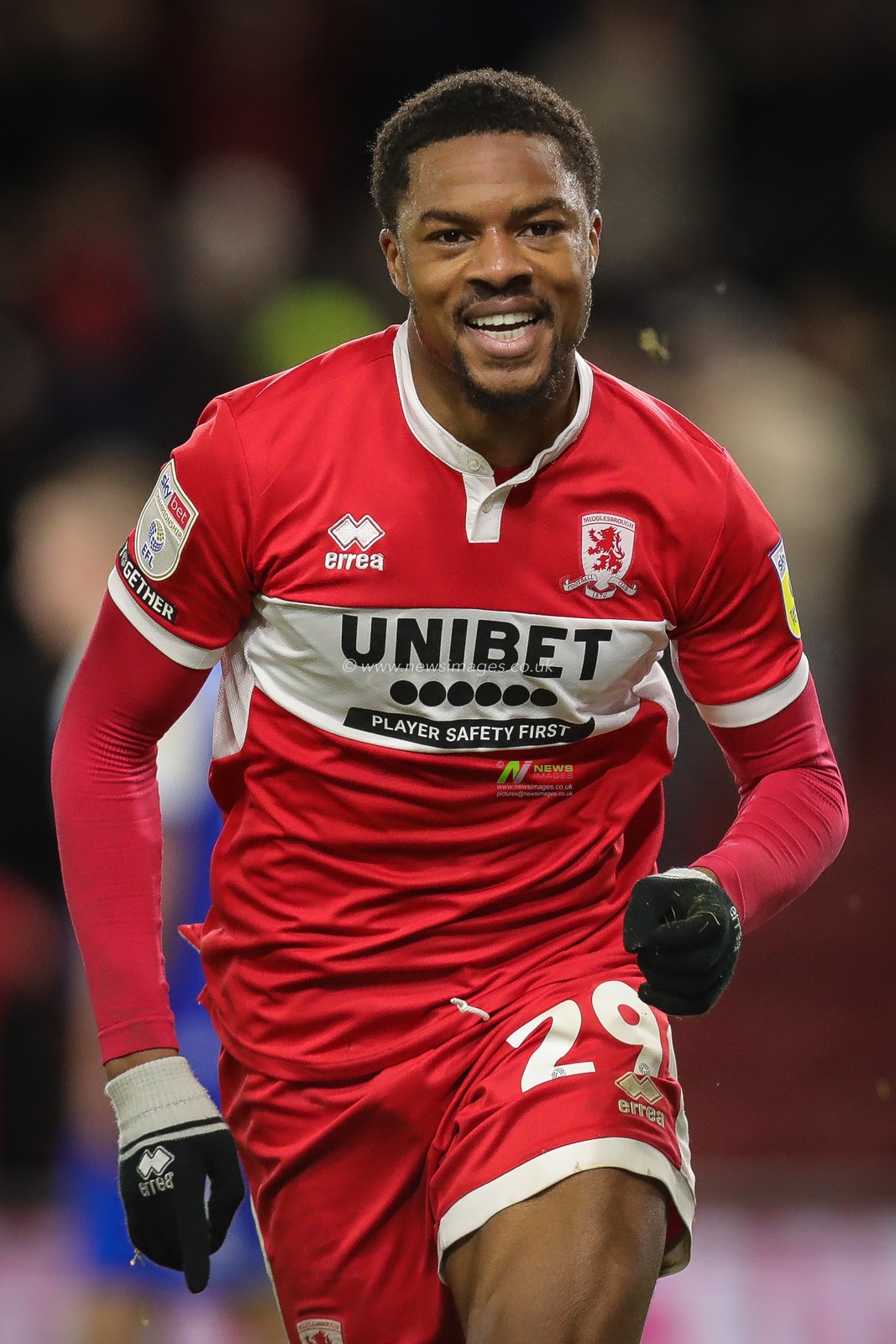 Chuba Akpom #29 of Middlesbrough celebrates his hat-trick and makes the score 4-1 during the Sky Bet Championship match Middlesbrough vs Wigan Athletic at Riverside Stadium, Middlesbrough, United Kingdom, 26th December 2022

(Photo by James Heaton/News Images)