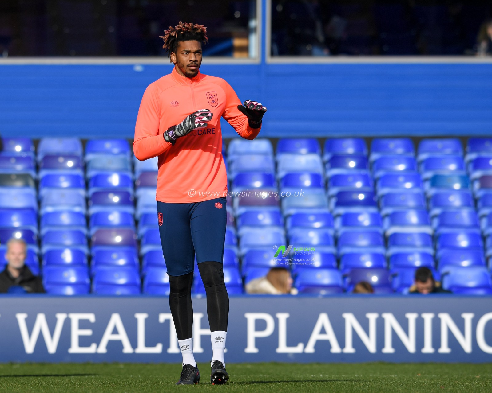 Jamal Blackman #18 of Huddersfield Town warming up before the game