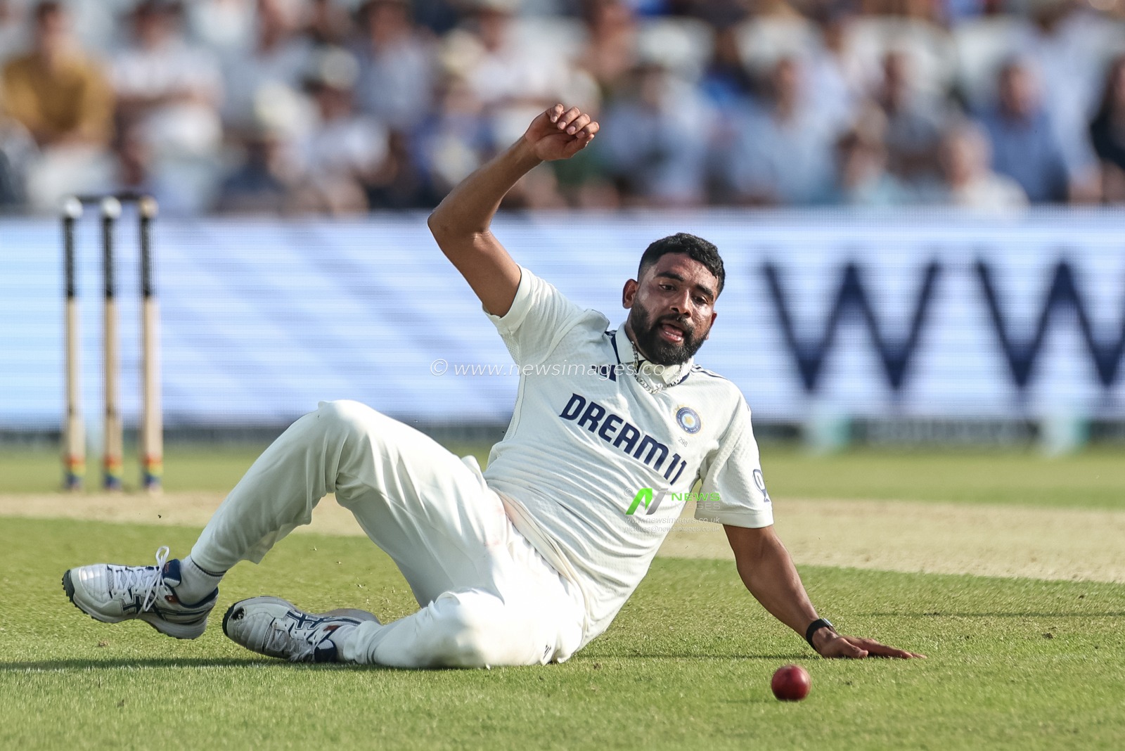 Mohammad Siraj of India fields his own ball during the 1st Rothesay Test Match Day 2 England vs India at Headingley Cricket Ground, Leeds, United Kingdom, 21st June 2025

(Photo by Mark Cosgrove/News Images)