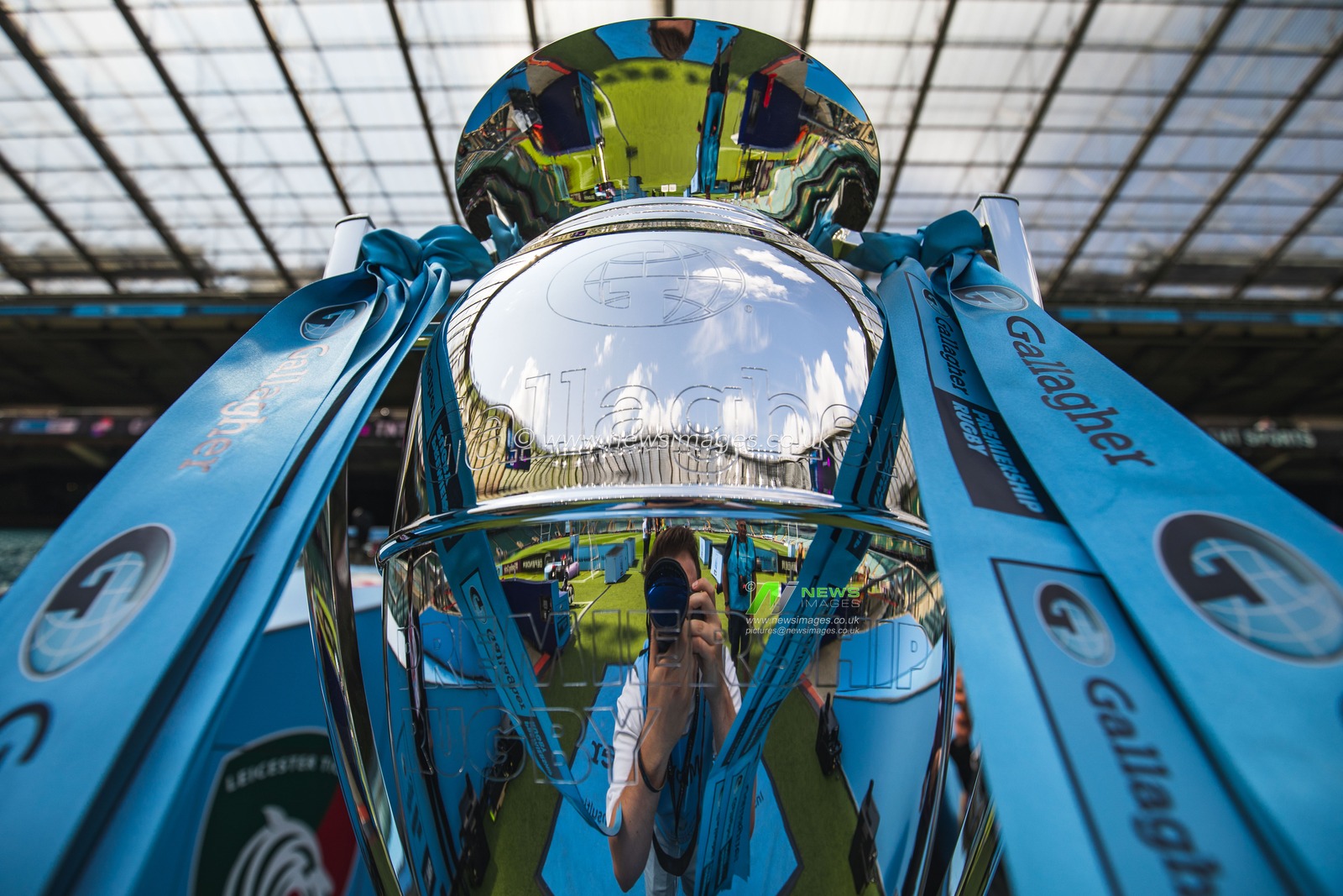 Gallagher Premiership Trophy on display in the build up to the Gallagher Premiership Play-off Final 2025 Bath Rugby v Leicester Tigers at Allianz Stadium, Twickenham, United Kingdom, 14th June 2025

(Photo by Craig Evans/News Images)