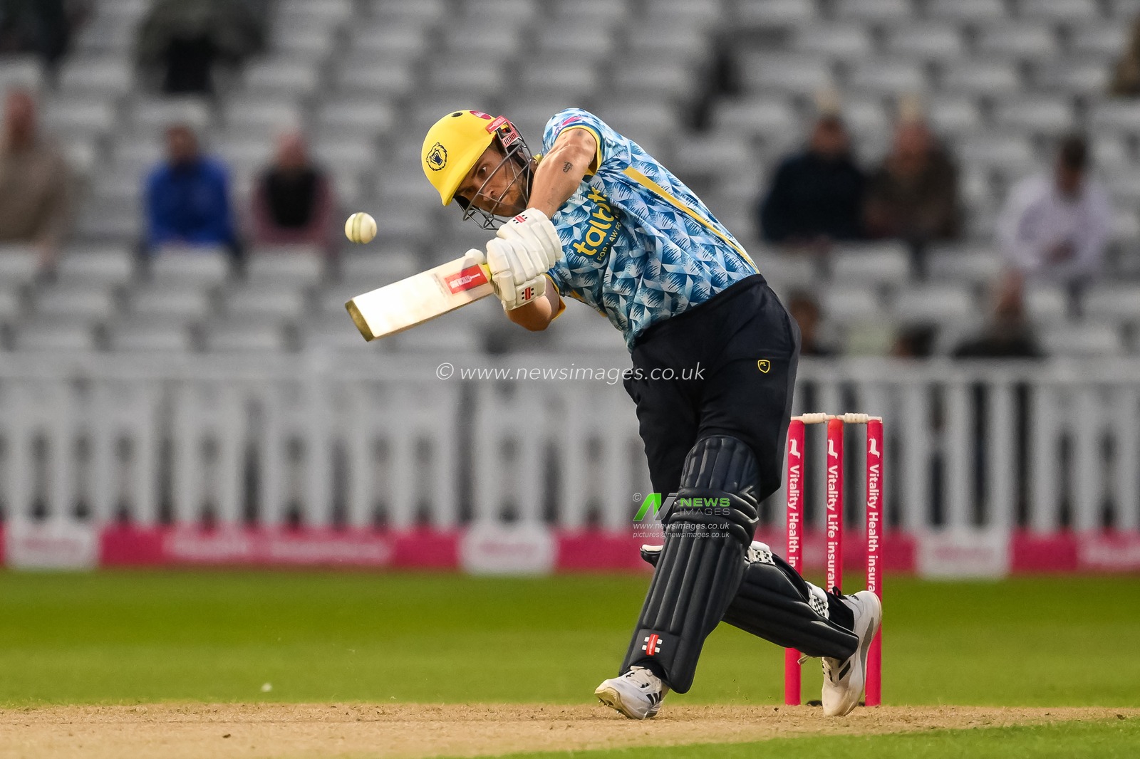 Sam Hair of Birmingham Bears hits a six during the Vitality Blast match Birmingham Bears vs Lancashire Lightning at Edgbaston, Birmingham, United Kingdom, 14th June 2024

(Photo by Craig Thomas/News Images)