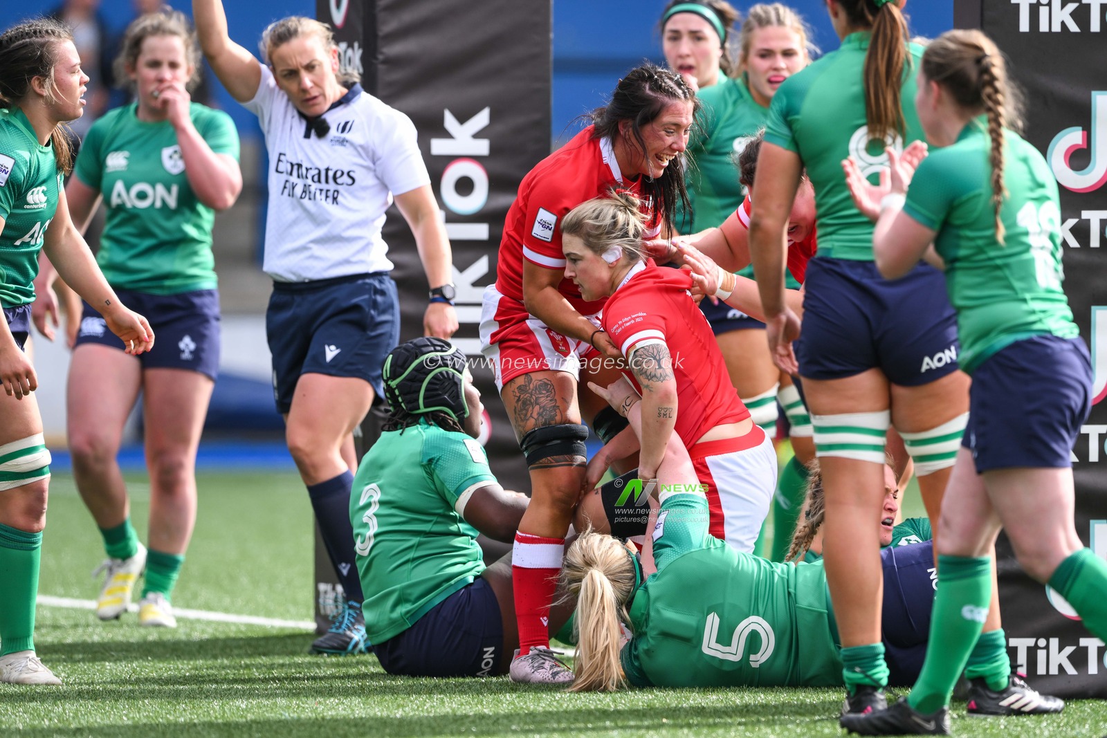 Keira Bevan of Wales celebrates her try during the TikTok Womenâ€™s Six Nations match Wales vs Ireland at BT Cardiff Arms Park, Cardiff, United Kingdom, 25th March 2023

(Photo by Craig Thomas/News Images)