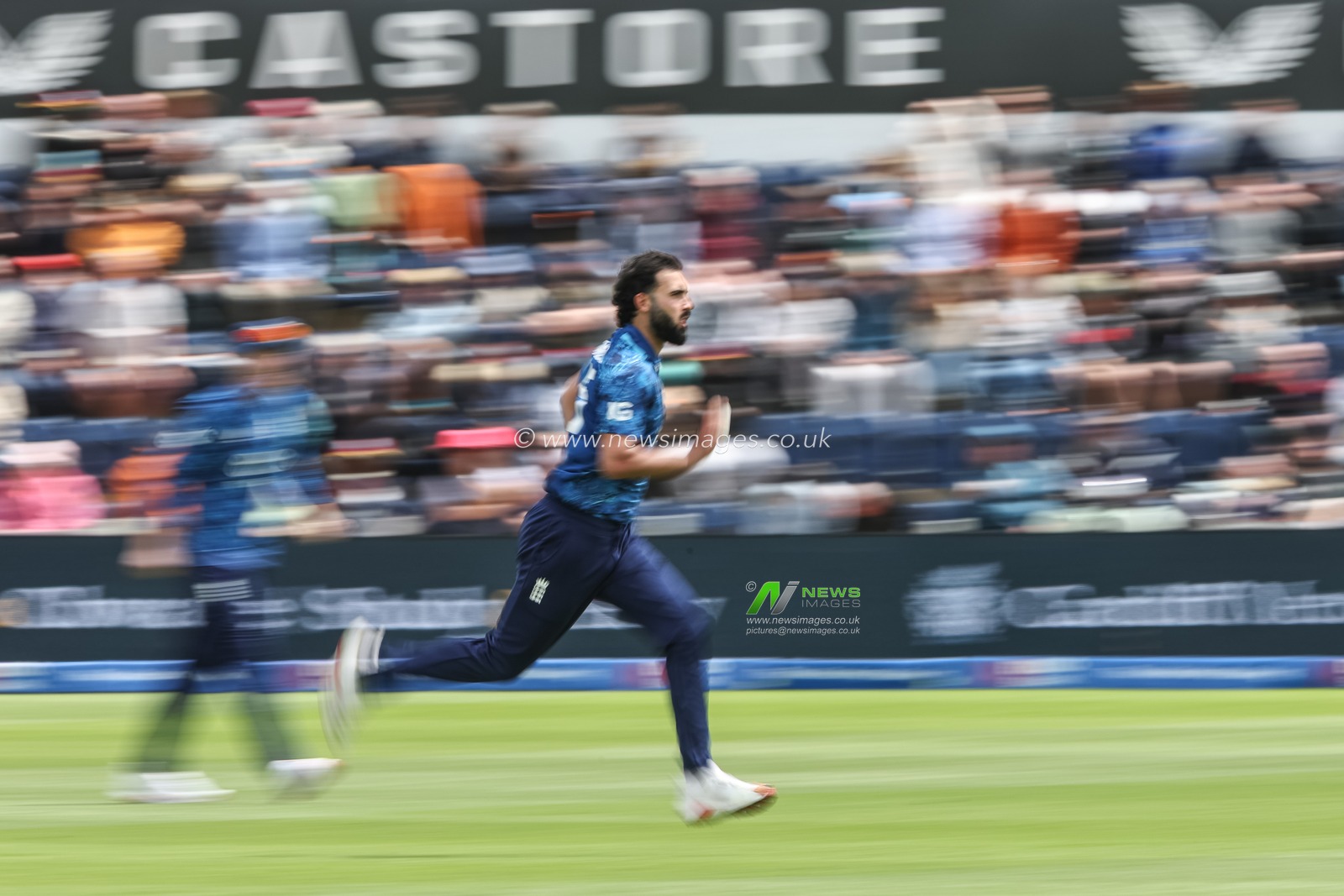 Saqib Mahmood of England delivers the ball during the 2nd Metro Bank ODI England v West Indies at Sophia Gardens Cricket Ground, Cardiff, United Kingdom, 1st June 2025

(Photo by Mark Cosgrove/News Images)