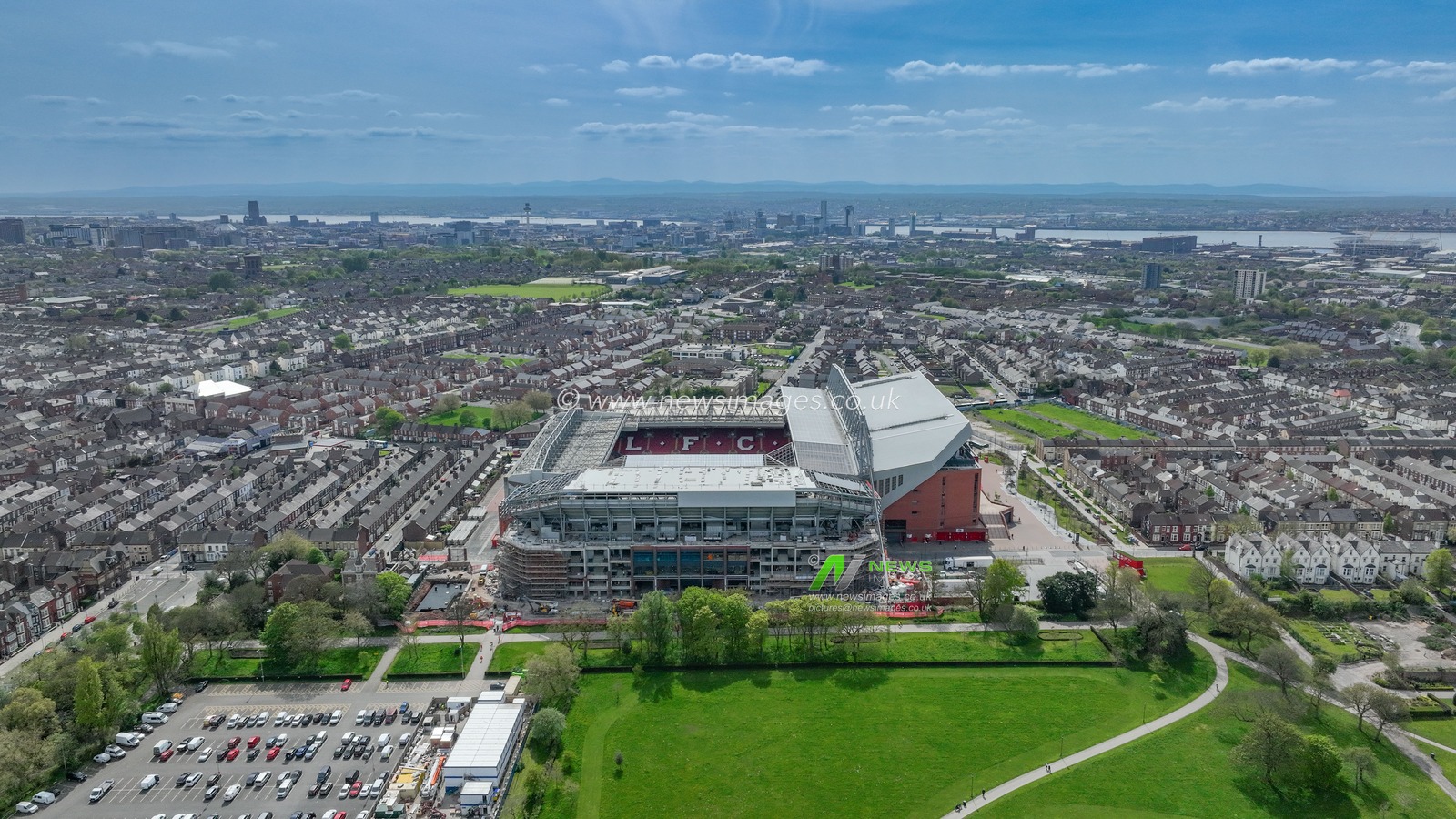 An aerial view of Anfield ahead of the Premier League match Liverpool vs Fulham at Anfield, Liverpool, United Kingdom, 3rd May 2023

(Photo by Mark Cosgrove/News Images)