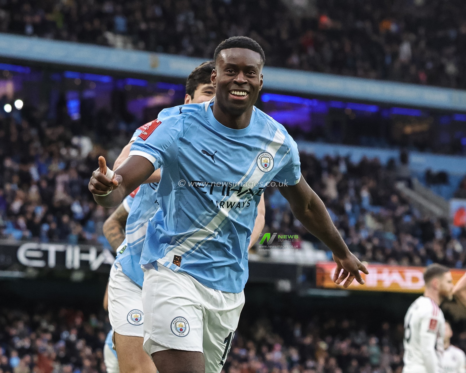 Marc Guehi of Manchester City celebrates his goal to make it 2-0 during the Emirates FA Cup 4th Round match Manchester City vs Salford City at Etihad Stadium, Manchester, United Kingdom on 14 February 2026

(Photo by Mark Cosgrove/News Images)