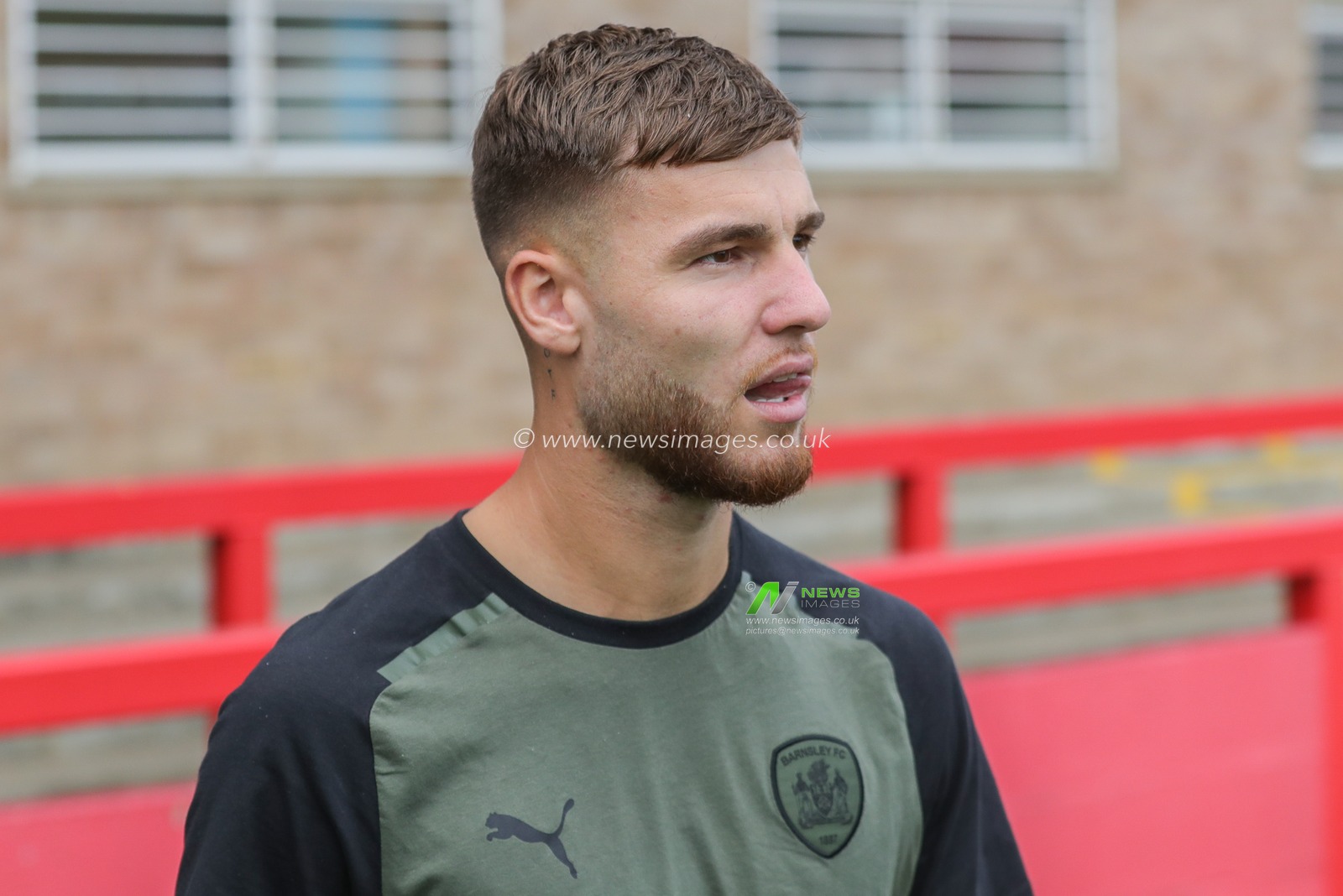 John Mcatee #45 of Barnsley arrives during the Sky Bet League 1 match Cheltenham Town vs Barnsley at The Jonny-Rocks Stadium, Cheltenham, United Kingdom, 2nd September 2023

(Photo by Alfie Cosgrove/News Images)
