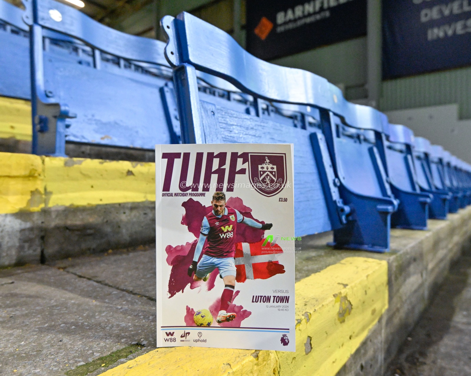 Jacob Bruun Larsen of Burnley on the front cover of the match day program in the stands of Turf Moor ahead of the match, during the Premier League match Burnley vs Luton Town at Turf Moor, Burnley, United Kingdom, 12th January 2024

(Photo by Cody Froggatt/News Images)