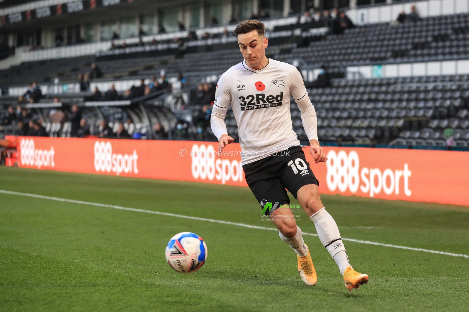 Tom Lawrence #10 of Derby County in action during the game
