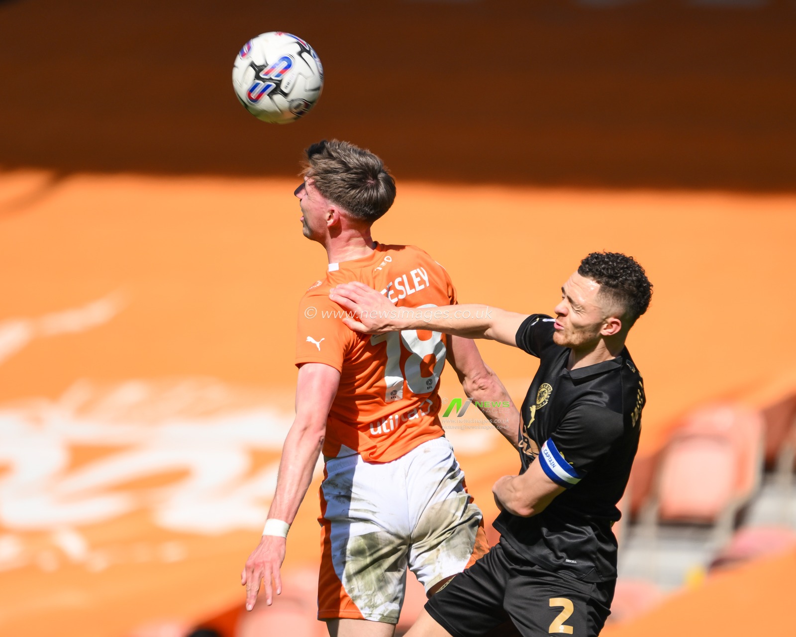 Jake Beesley of Blackpool flicks the ball on during the Sky Bet League 1 match Blackpool vs Barnsley at Bloomfield Road, Blackpool, United Kingdom, 20th April 2024

(Photo by Craig Thomas/News Images)