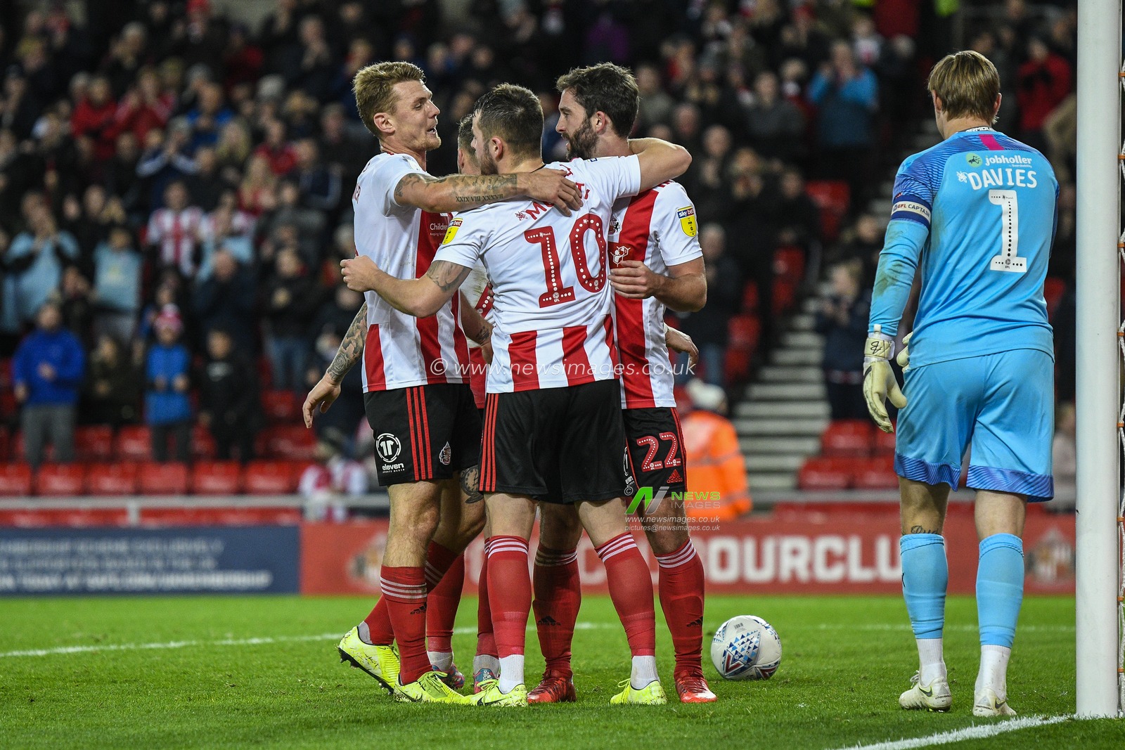 22nd October 2019, Stadium Of Light, Sunderland, England; Sky Bet League 1, Sunderland v Tranmere Rovers : Will Grigg of Sunderland celebrates with his team mates after scoring

Credit: Iam Burn/News Images