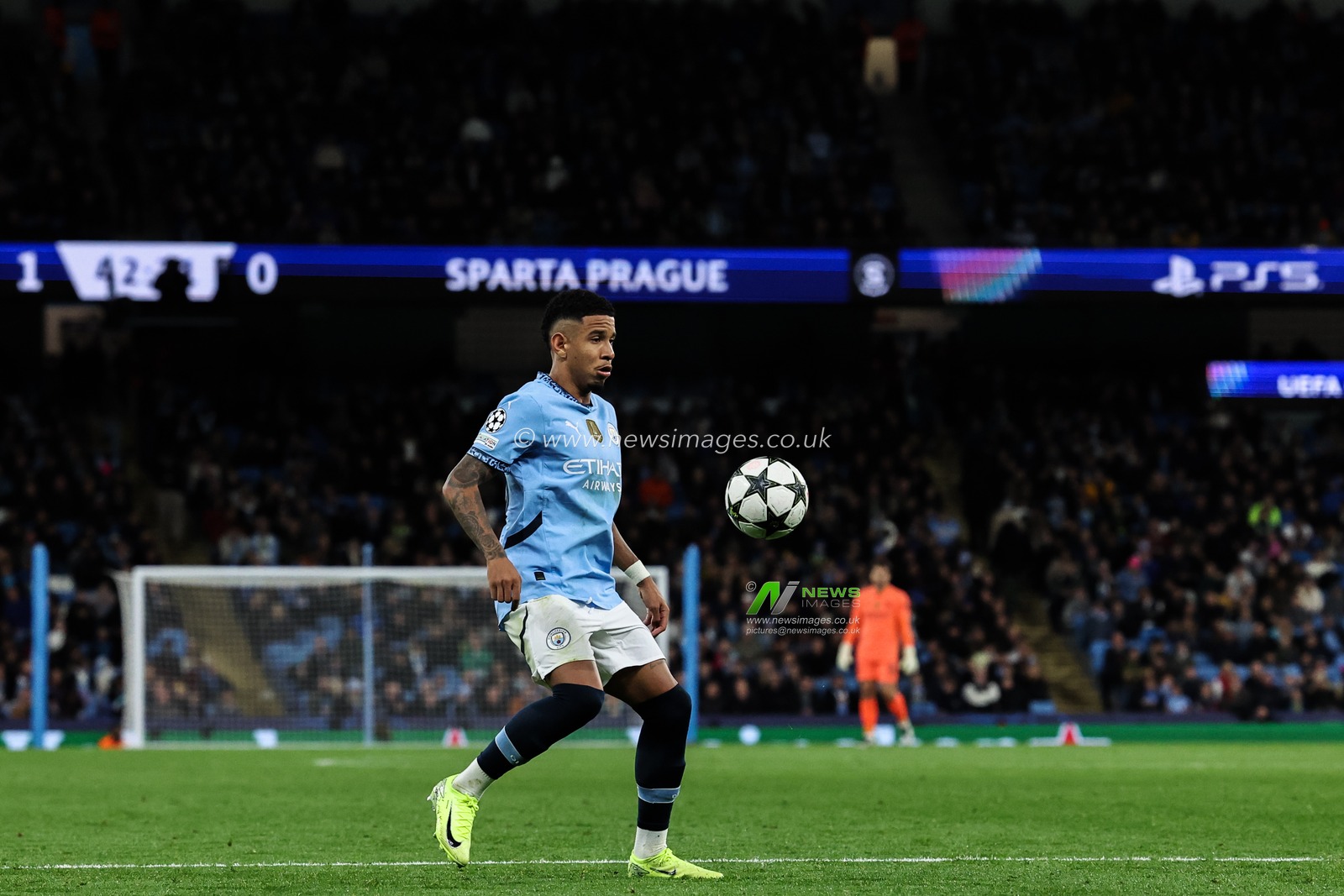 SÃ¡vio of Manchester City in action during the UEFA Champions League, League Stage Manchester City v Sparta Prague at Etihad Stadium, Manchester, United Kingdom, 23rd October 2024

(Photo by Mark Cosgrove/News Images)