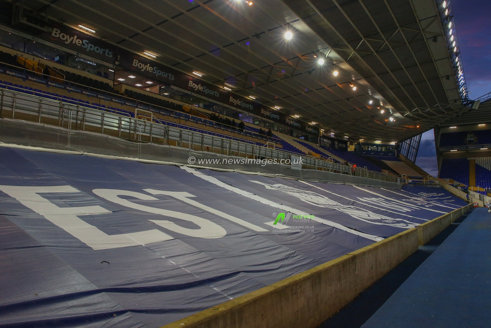 A general view of the scaffolding covers at St Andrews stadium ahead of the Sky Bet Championship match Birmingham City vs West Bromwich Albion at St Andrews, Birmingham, United Kingdom, 10th February 2023

(Photo by Gareth Evans/News Images)