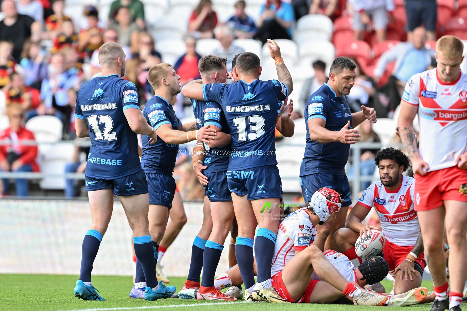 Kelepi Tanginoa of Hull KR celebrates his try to make it 0-30 Hull during the Betfred Super League Round 23 match St Helens vs Hull KR at Totally Wicked Stadium, St Helens, United Kingdom, 24th August 2024

(Photo by Cody Froggatt/News Images)