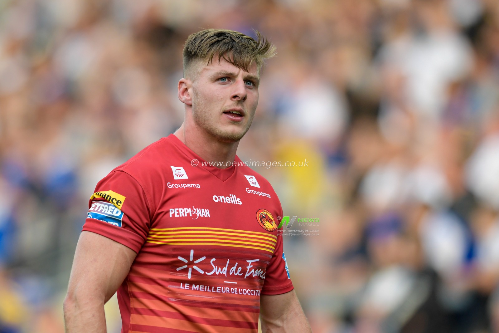 Tom Davies (2) of Catalans Dragons in action during the game
