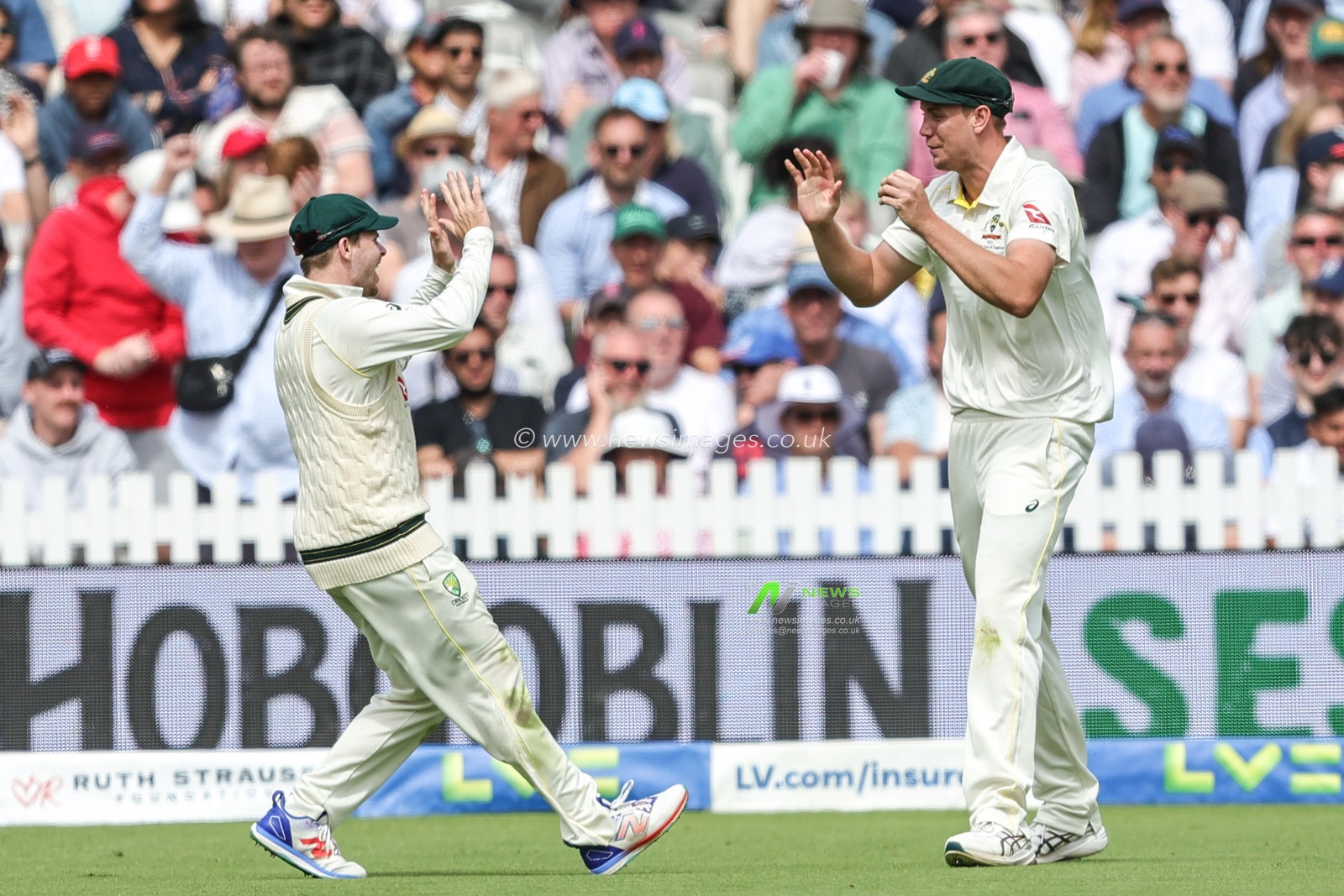 Cameron Green of Australia catches and celebrates Stuart Broad of England during the LV= Insurance Ashes Test Series Second Test Day 5 England v Australia at Lords, London, United Kingdom, 2nd July 2023

(Photo by Mark Cosgrove/News Images)