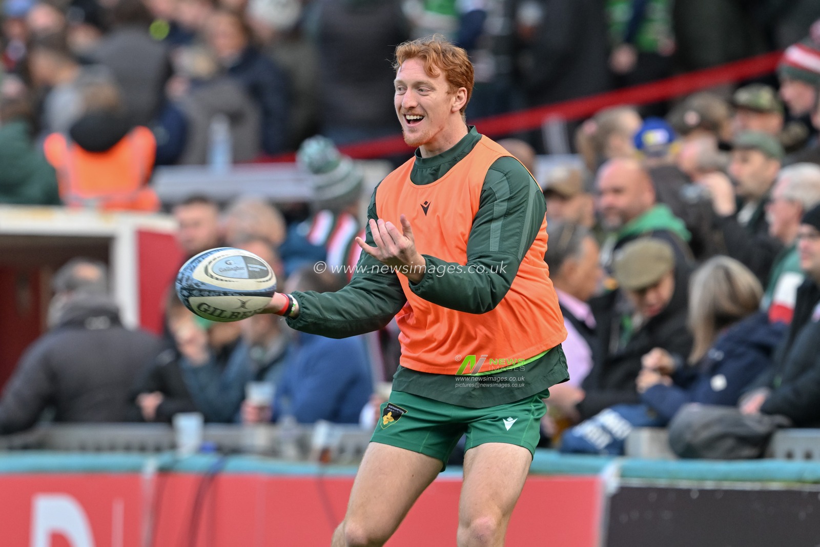 George Hendy of Northampton Saints warms up ahead of the Gallagher Premiership match Leicester Tigers vs Northampton Saints at Mattioli Woods Welford Road Stadium, Leicester, United Kingdom, 12th October 2024

(Photo by Cody Froggatt/News Images)